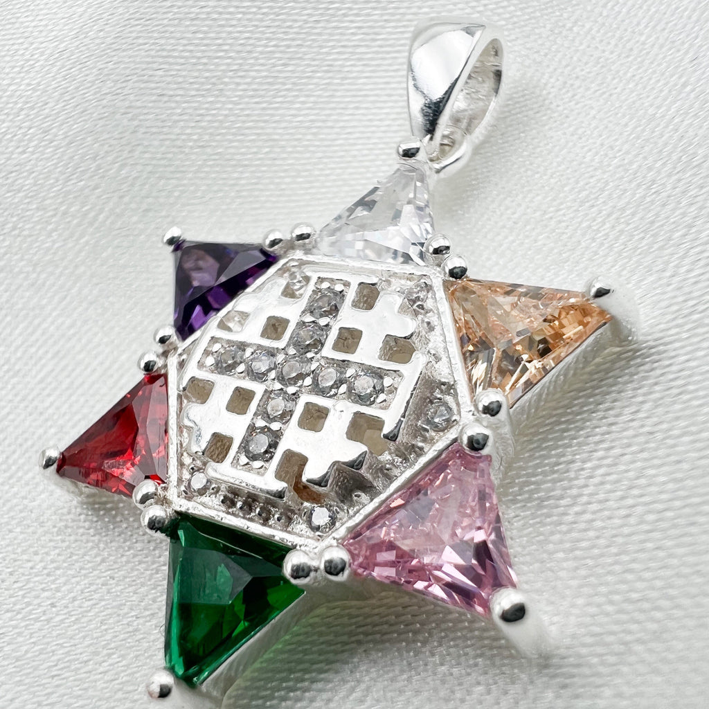 Colorful Gemstones David Star and Jerusalem Cross Pendant in Sterling Silver