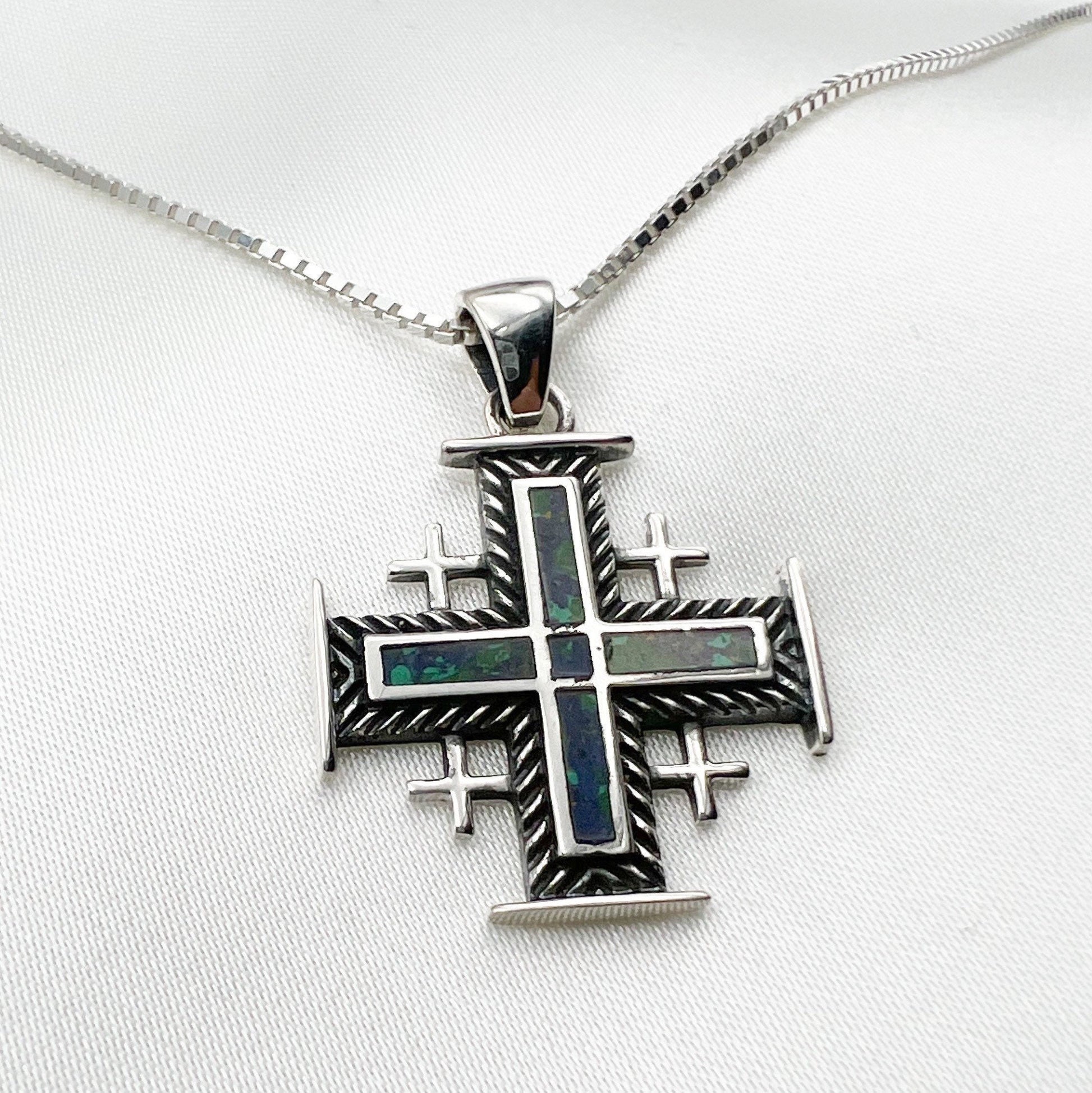 Eilat Stone Jerusalem Cross Pendant with Box Chain
