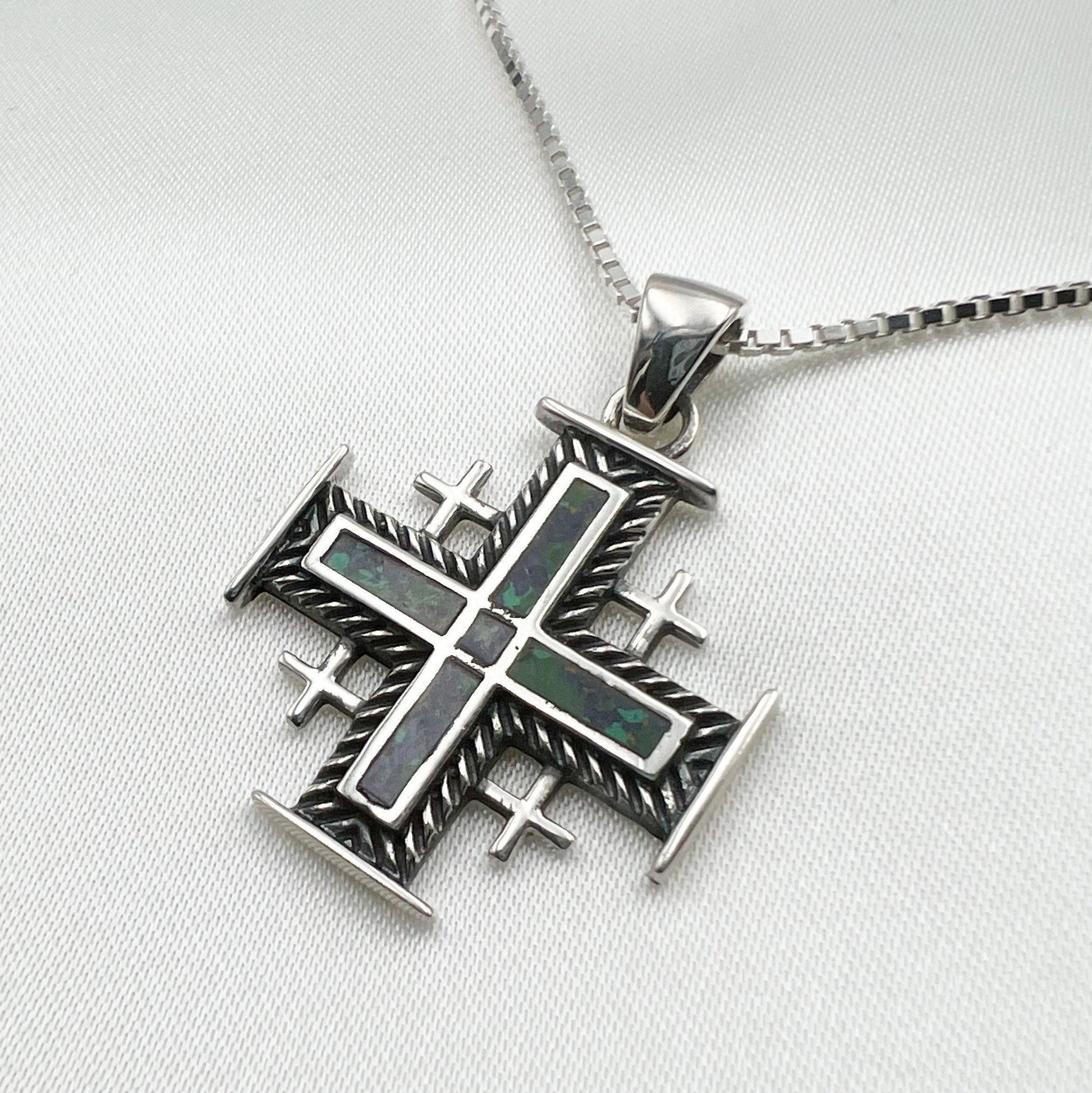 Eilat Stone Jerusalem Cross Pendant with Box Chain