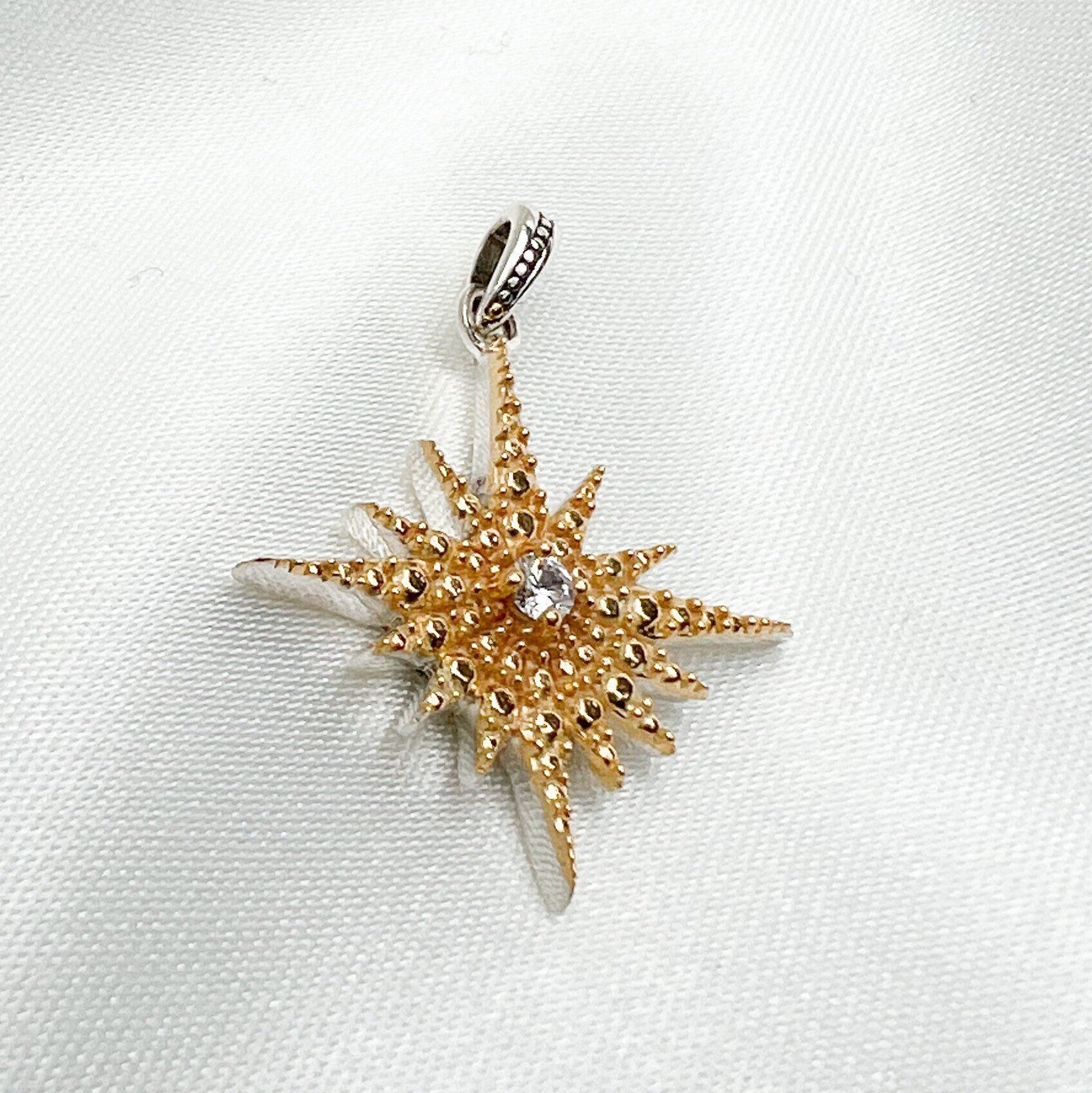 Elegant Star of Bethlehem Pendant in 925 Silver, Gold, and Zircon Accent