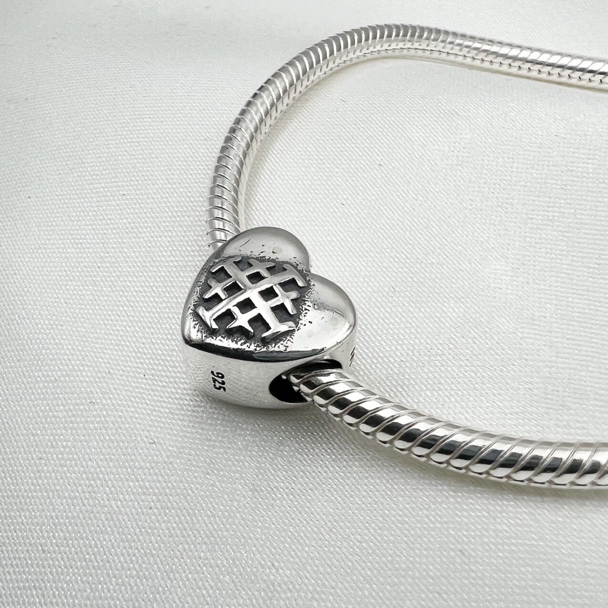 Jerusalem Cross Sacred Heart Charm Sterling Silver 925 - for Pandora Bracelet