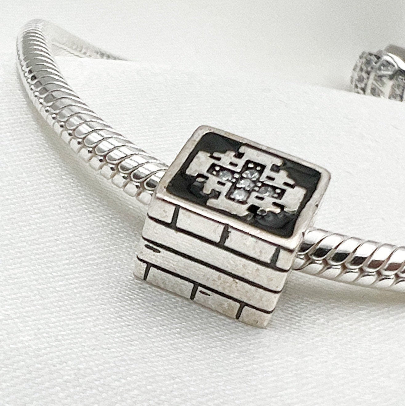 Jerusalem Cross Charm with Zirconia and Black Enamel for Pandora Bracelet