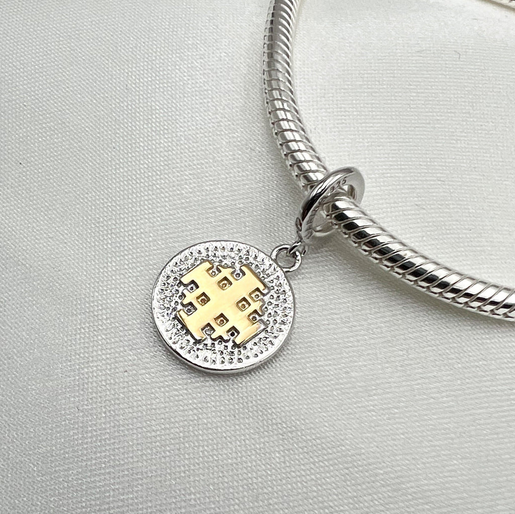 Sacred Jerusalem Cross Charm in Silver 925 and Gold - Perfect for Pandora Bracelets