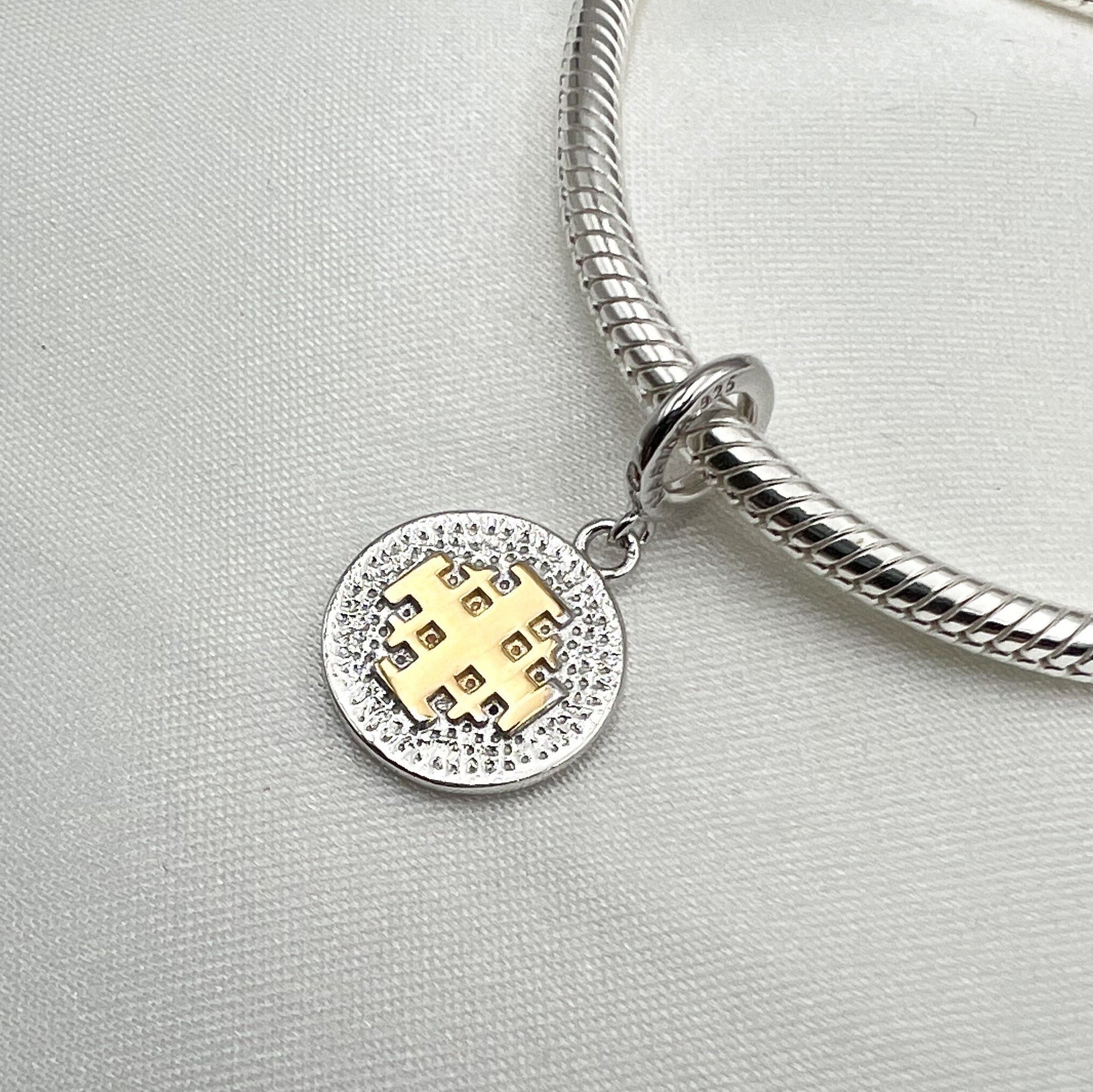 Sacred Jerusalem Cross Charm in Silver 925 and Gold - Perfect for Pandora Bracelets