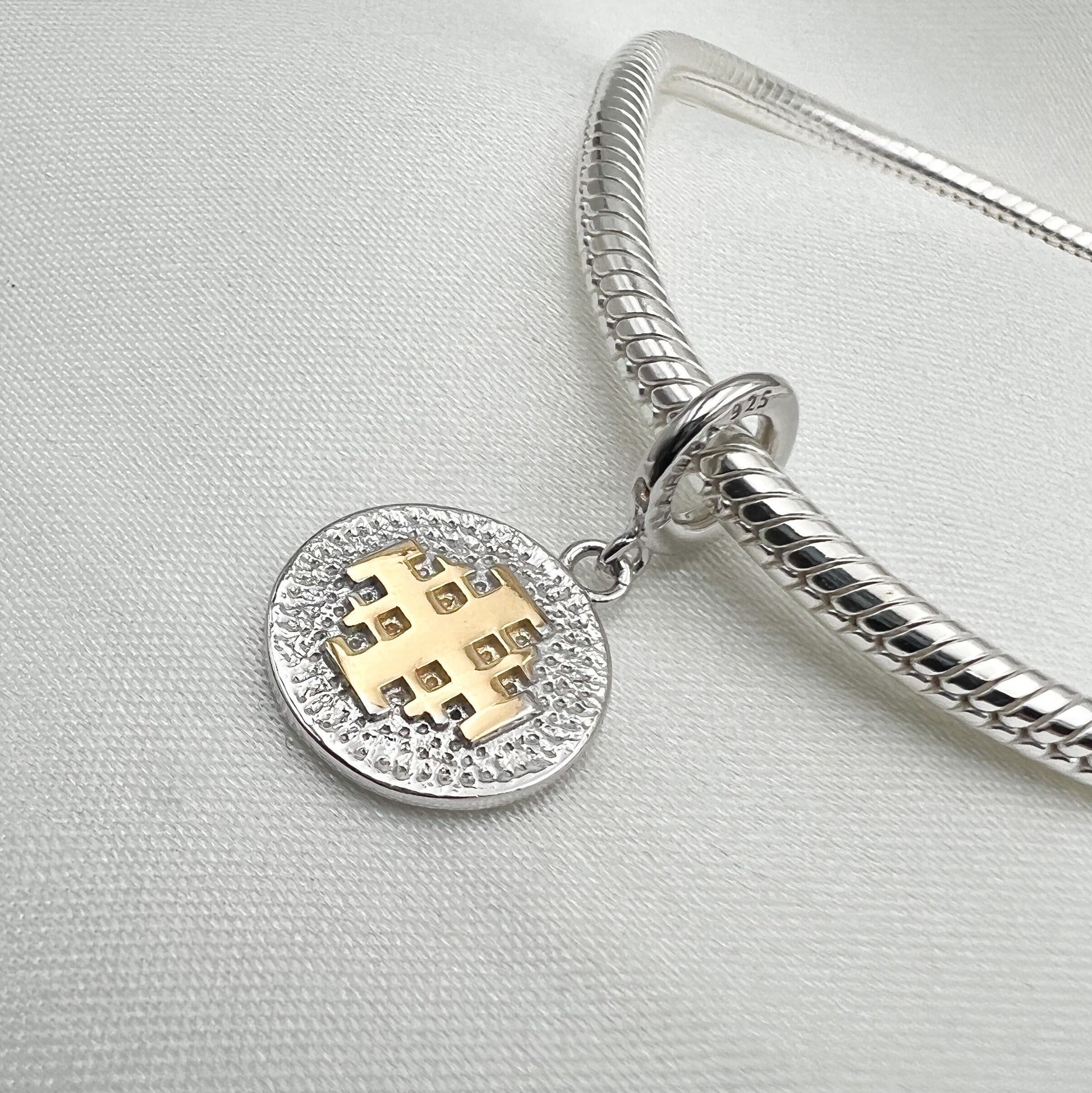 Sacred Jerusalem Cross Charm in Silver 925 and Gold - Perfect for Pandora Bracelets