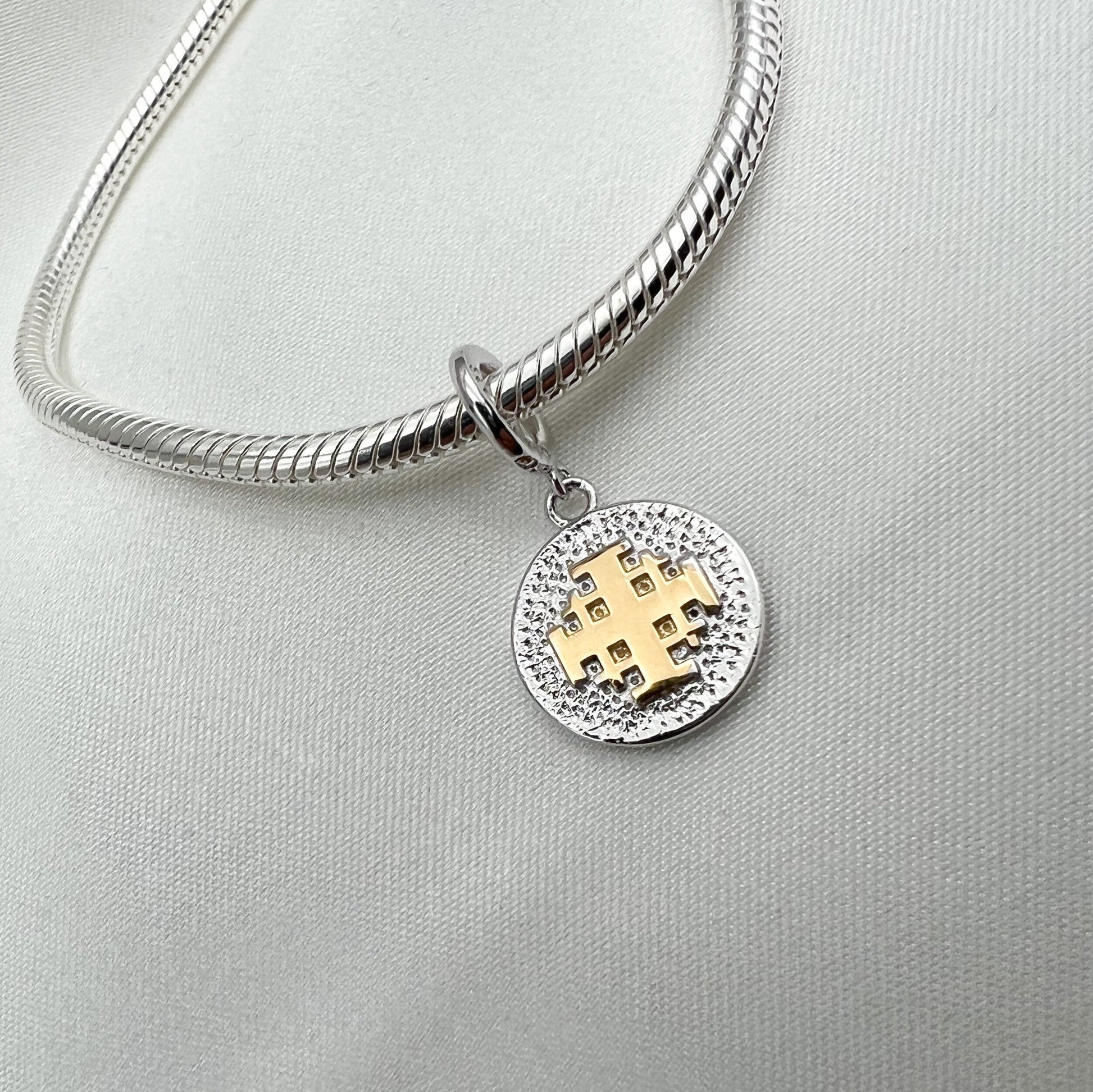 Sacred Jerusalem Cross Charm in Silver 925 and Gold - Perfect for Pandora Bracelets