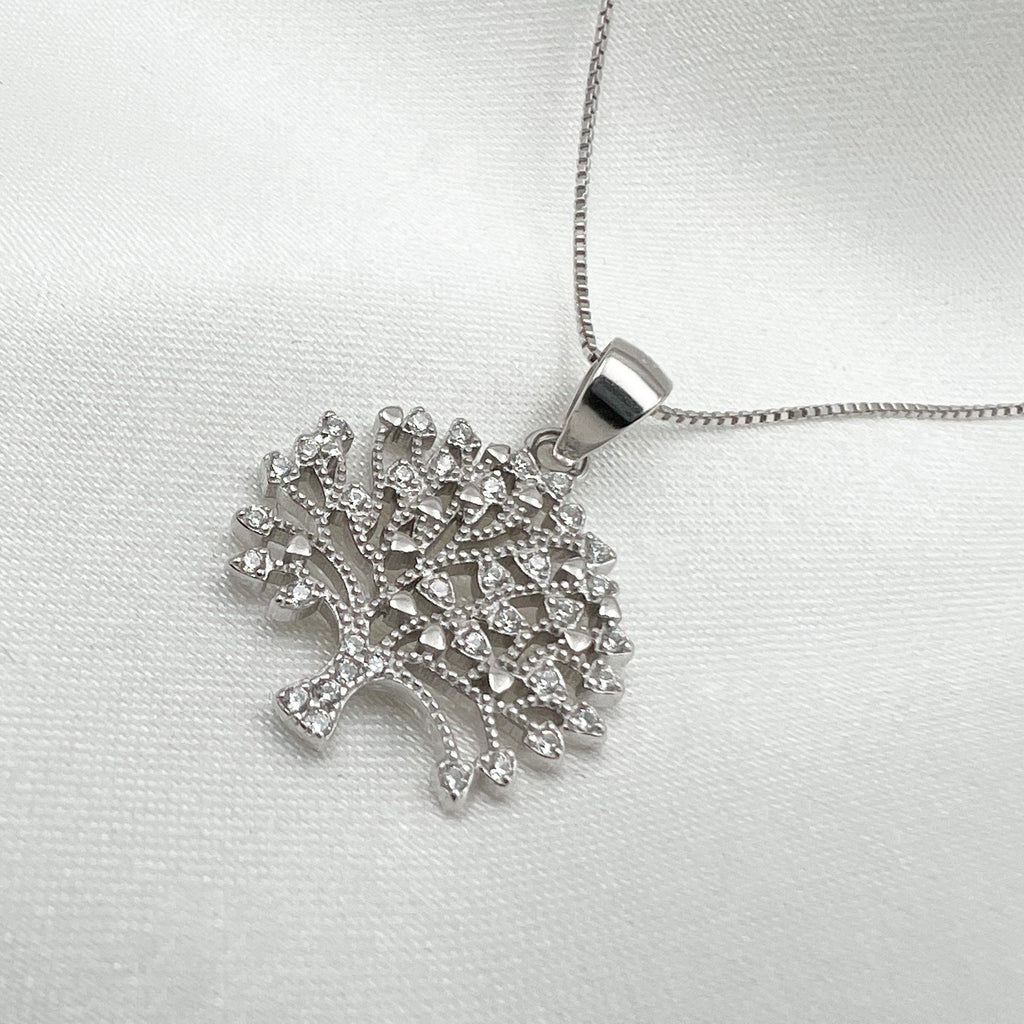 Tree of Life Pendant in Sterling Silver 925 with Zircons and Silver Chain