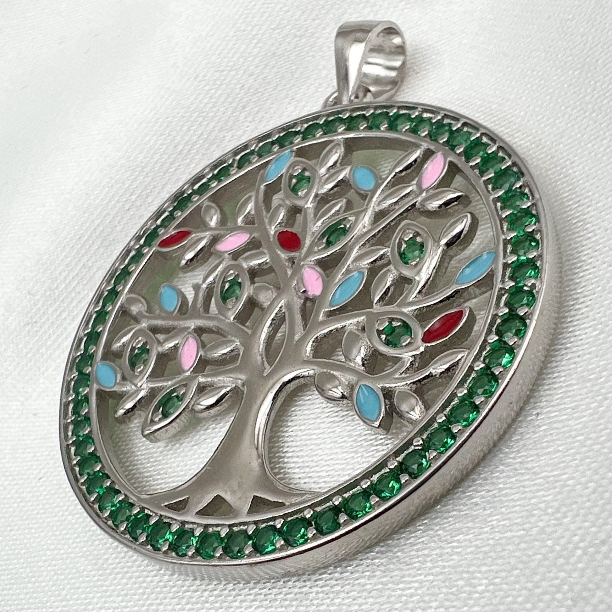 Colorful Tree of Life Pendant in Silver 925 with Zircons and Enamel