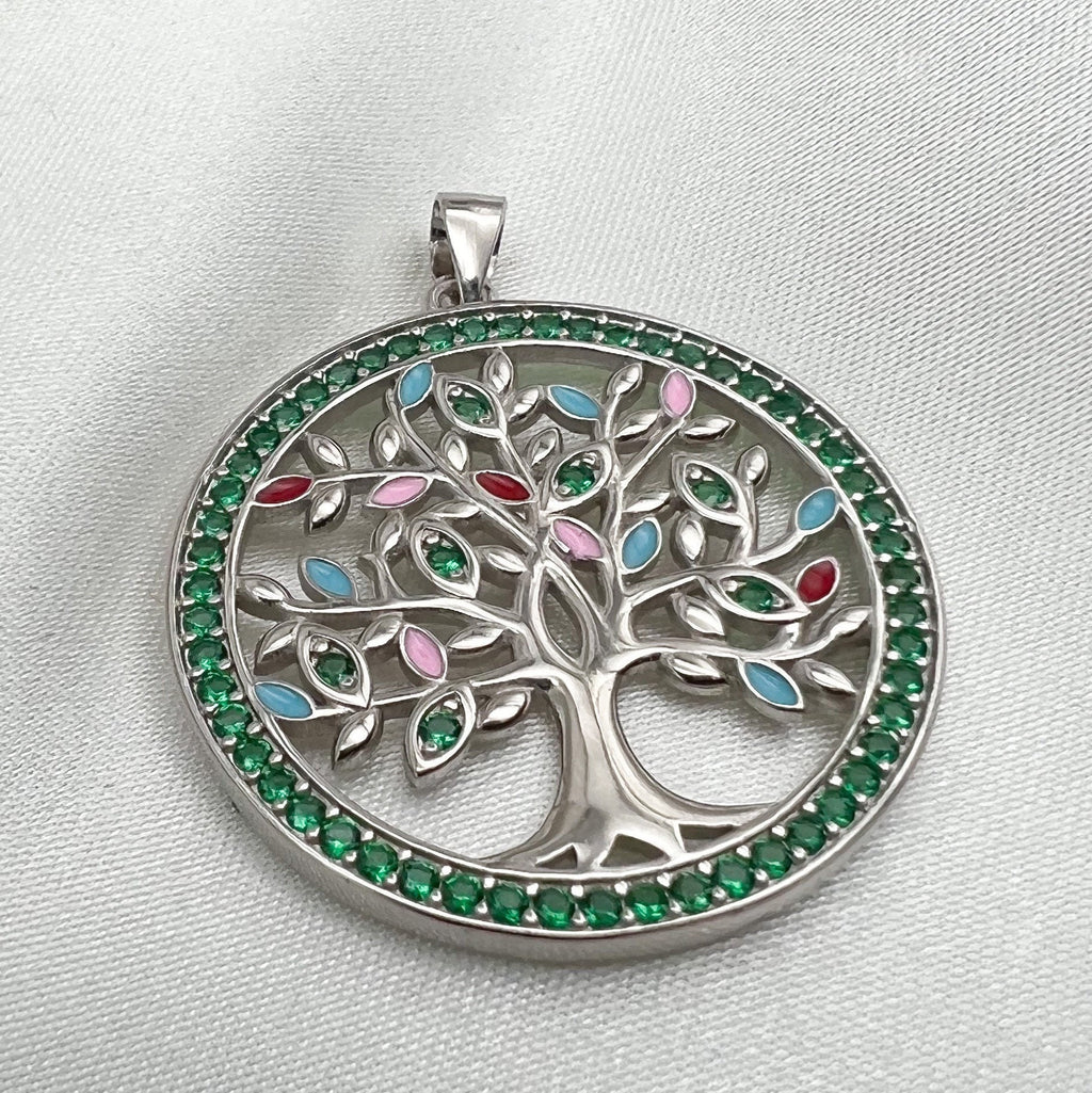 Colorful Tree of Life Pendant in Silver 925 with Zircons and Enamel