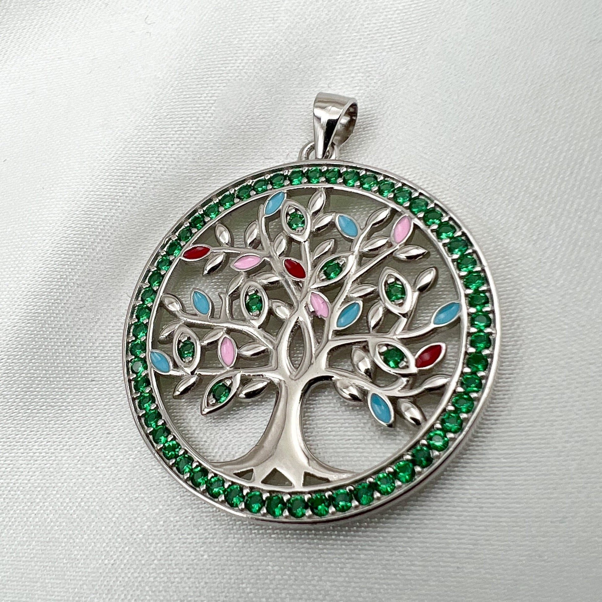 Colorful Tree of Life Pendant in Silver 925 with Zircons and Enamel