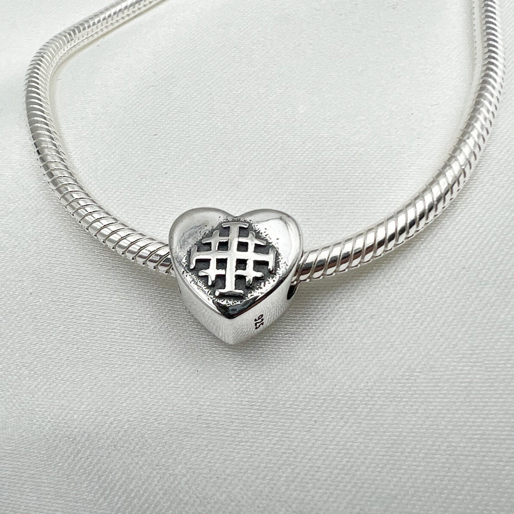 Jerusalem Cross Sacred Heart Charm Sterling Silver 925 - for Pandora Bracelet