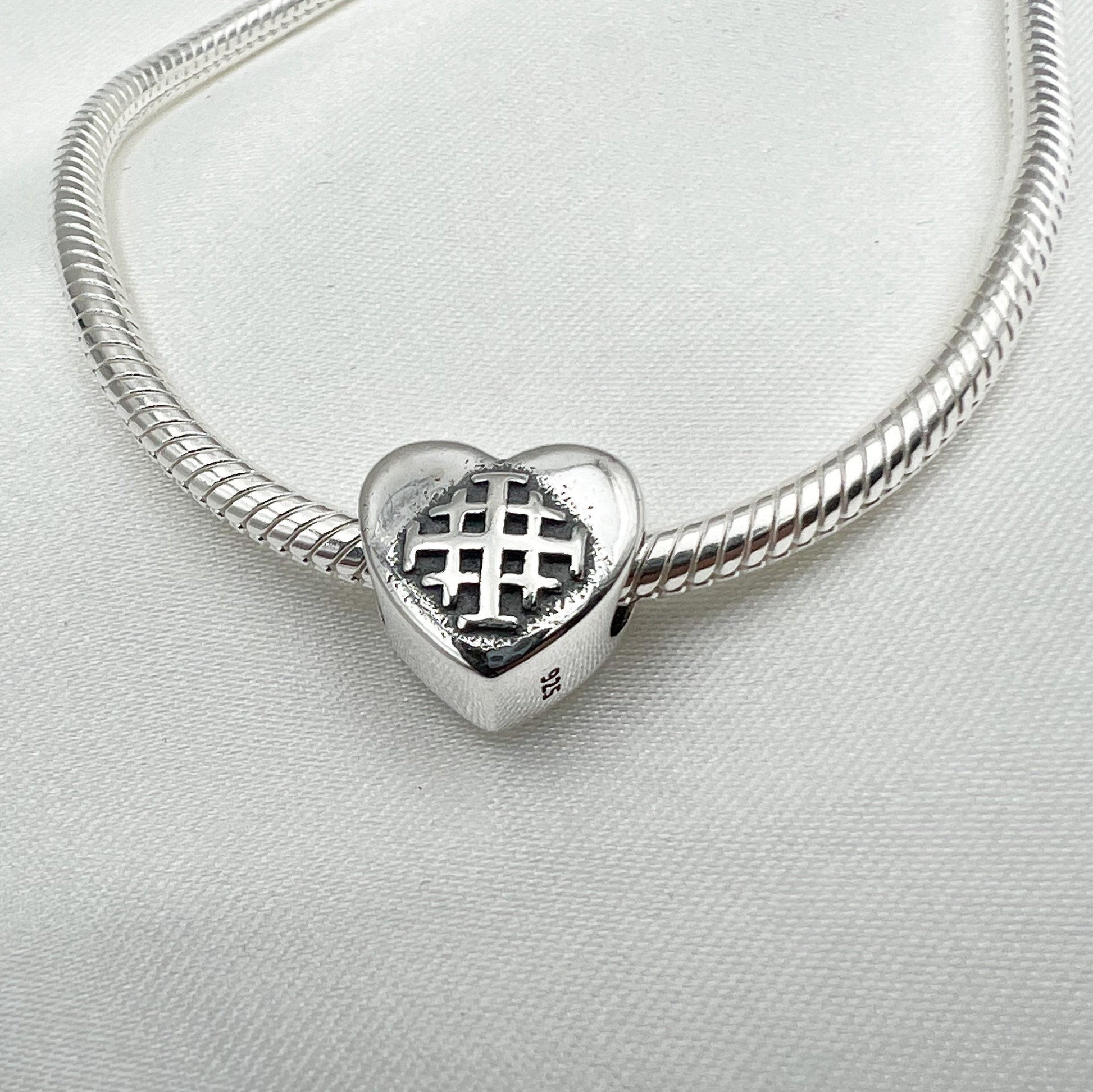 Jerusalem Cross Sacred Heart Charm Sterling Silver 925 - for Pandora Bracelet
