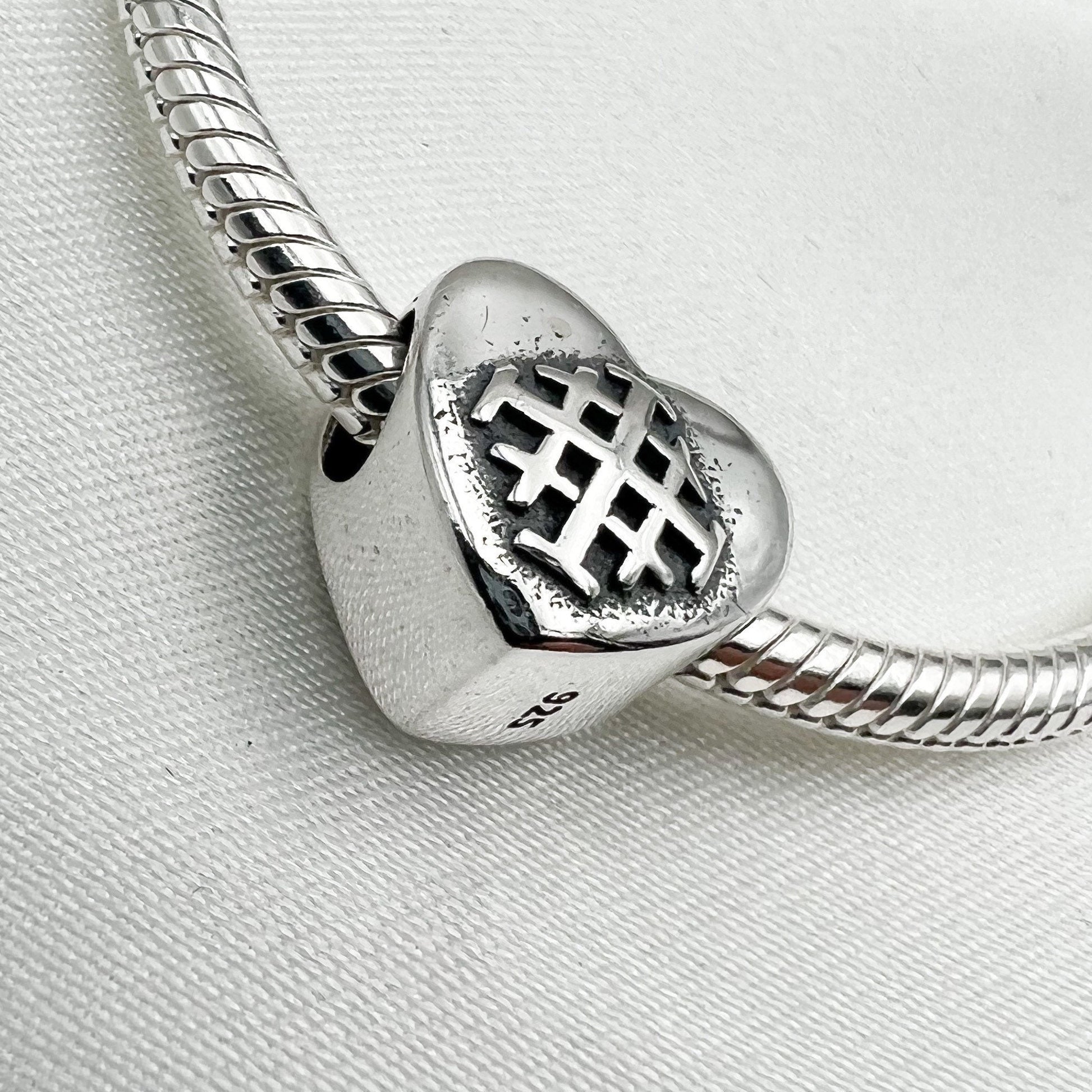Jerusalem Cross Sacred Heart Charm Sterling Silver 925 - for Pandora Bracelet