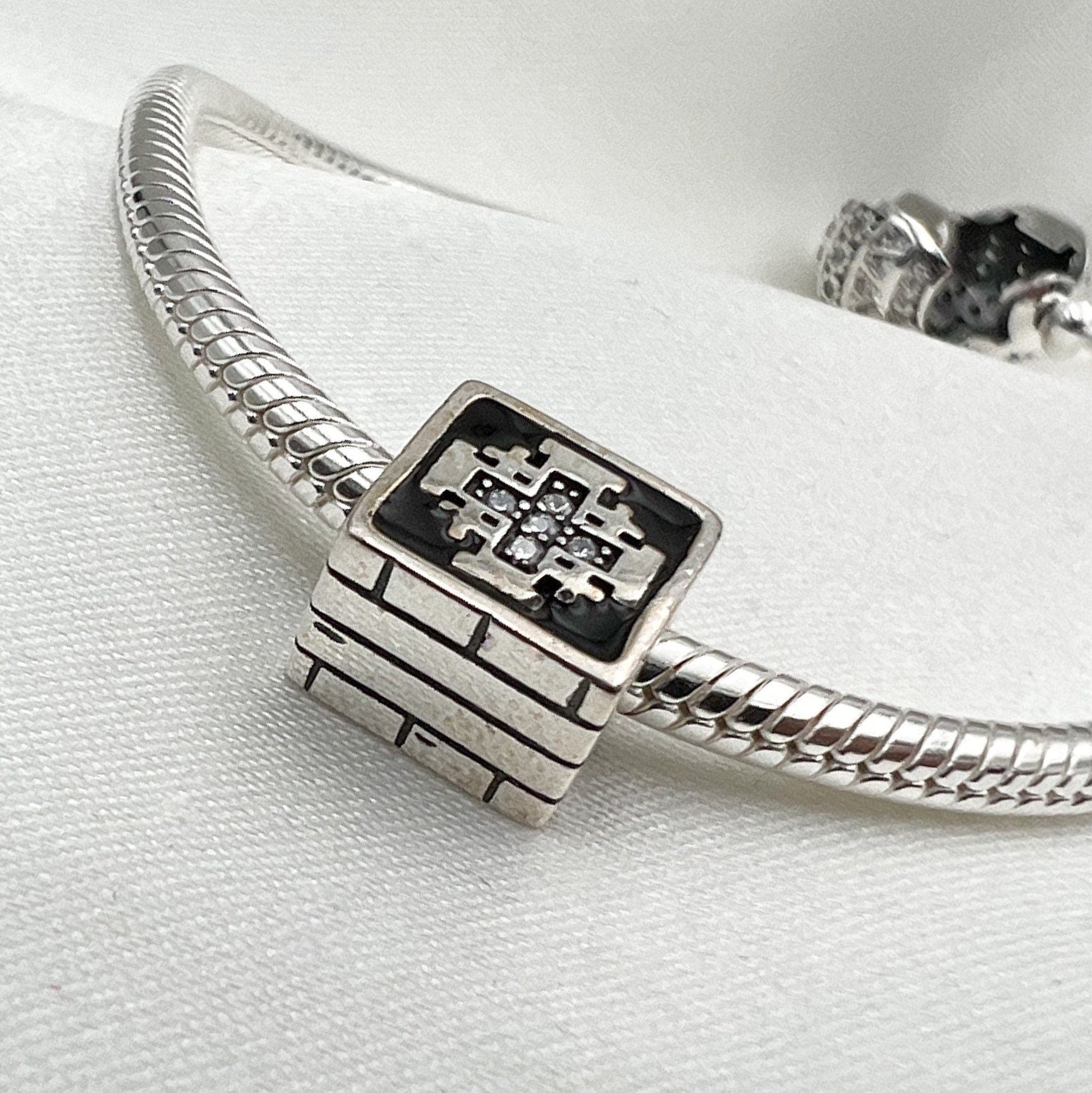Jerusalem Cross Charm with Zirconia and Black Enamel for Pandora Bracelet