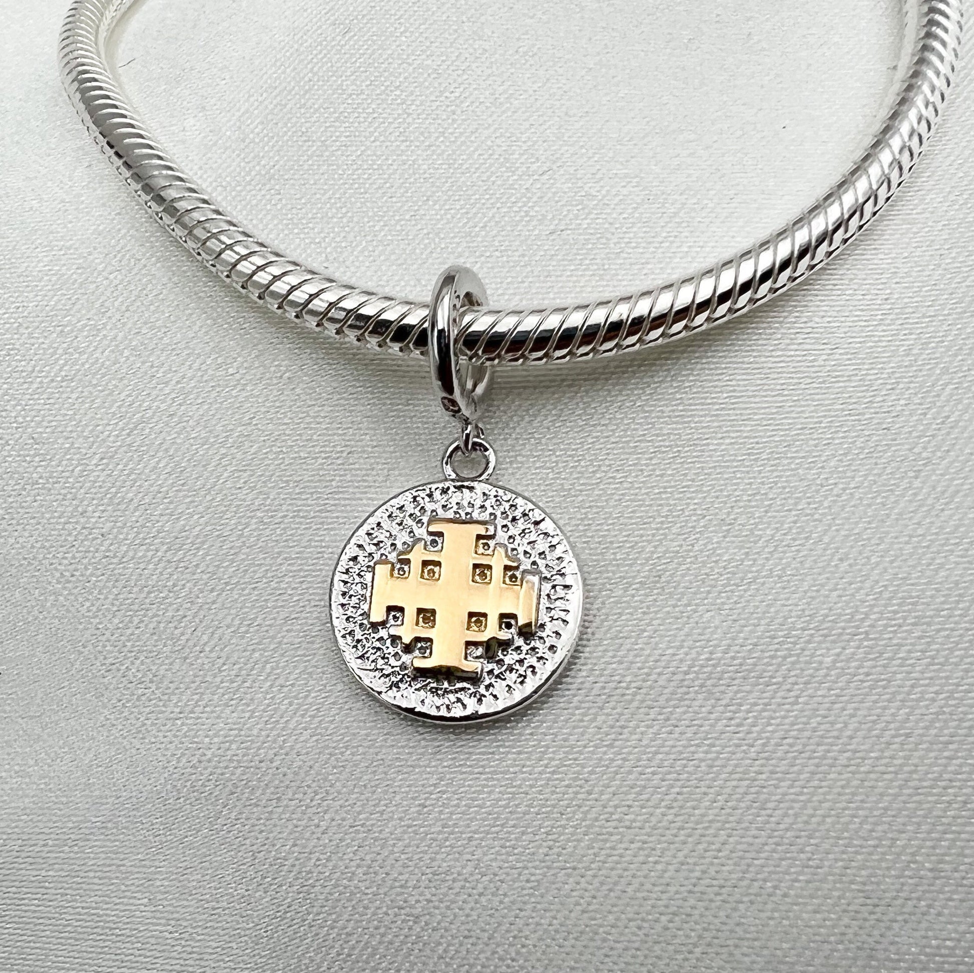 Sacred Jerusalem Cross Charm in Silver 925 and Gold - Perfect for Pandora Bracelets
