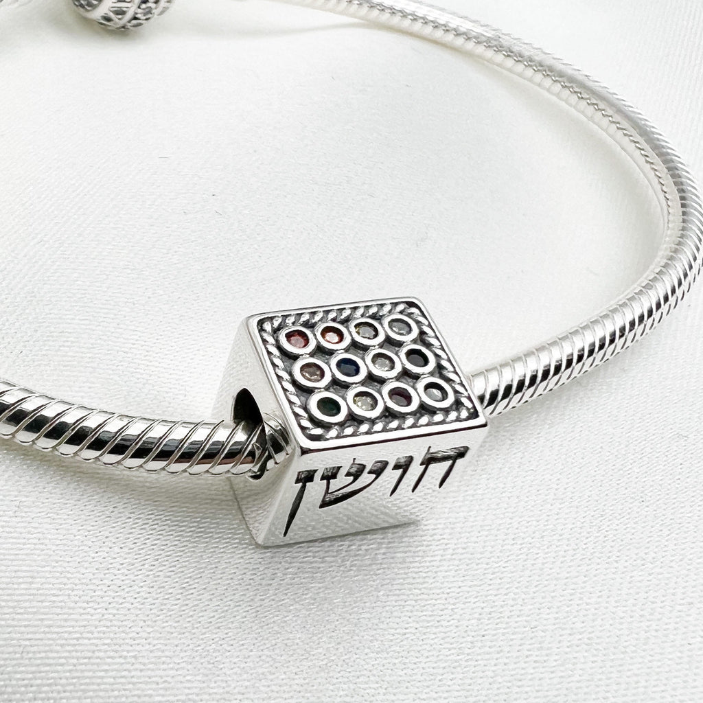 Sterling Silver Twelve Tribes Charm with 12 Hoshen Stones - Fits Pandora Bracelets