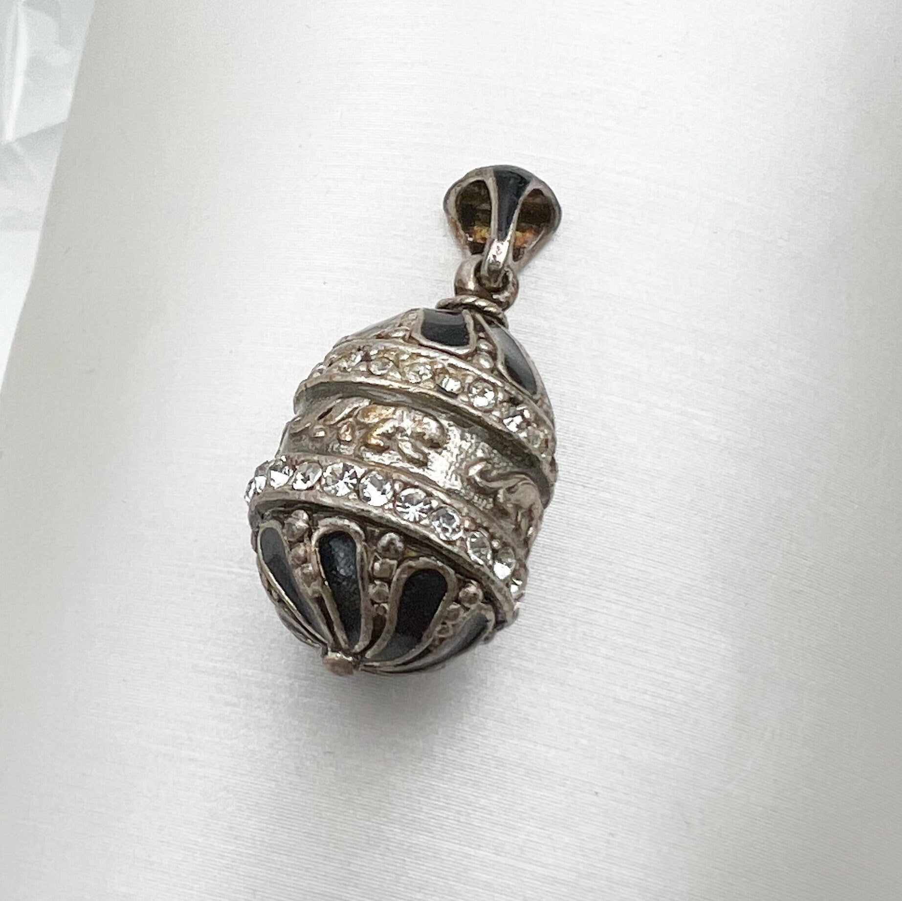 Elegant Black and Silver Blessing Egg Pendant with Sparkling Zircons