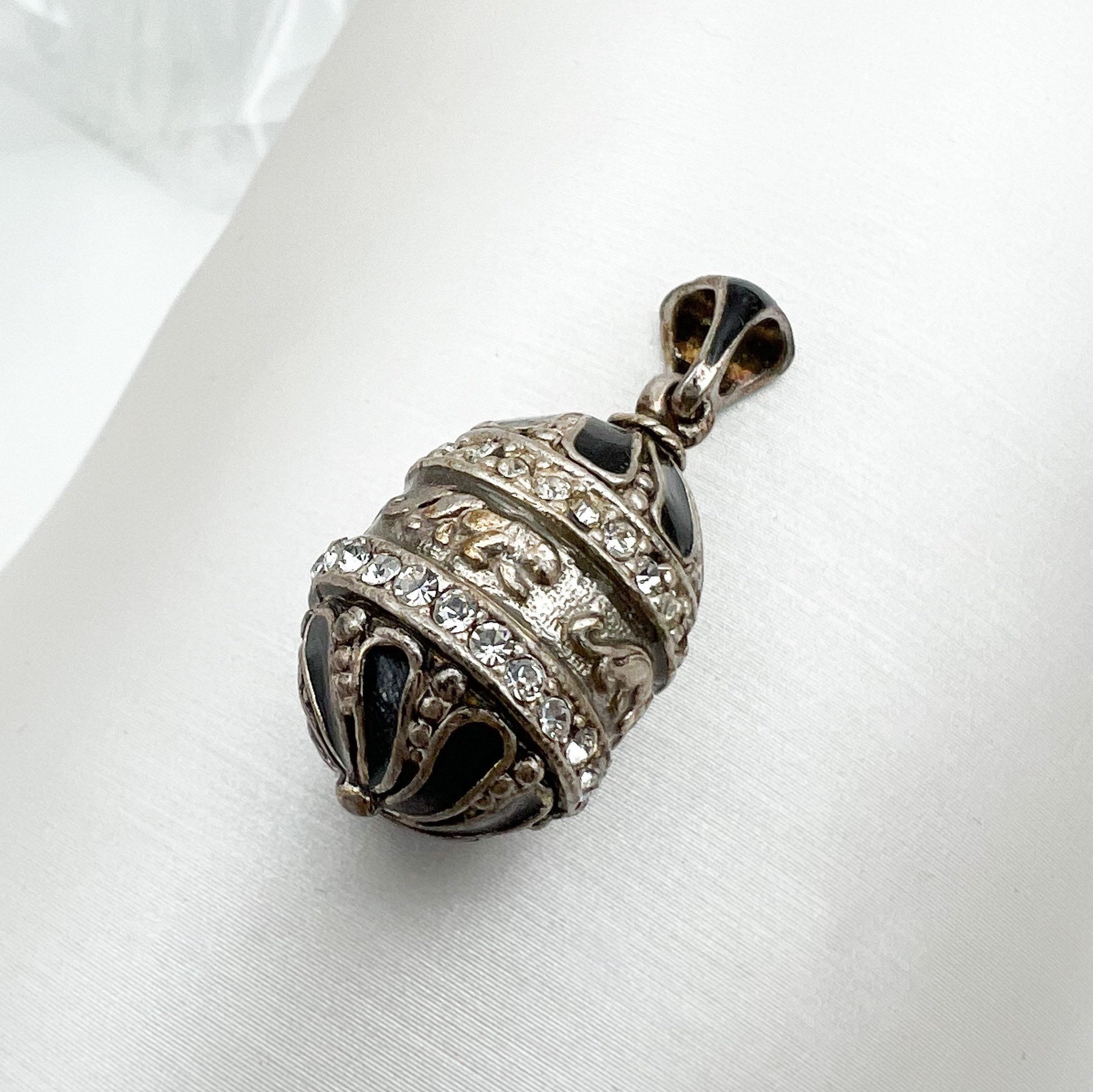 Elegant Black and Silver Blessing Egg Pendant with Sparkling Zircons
