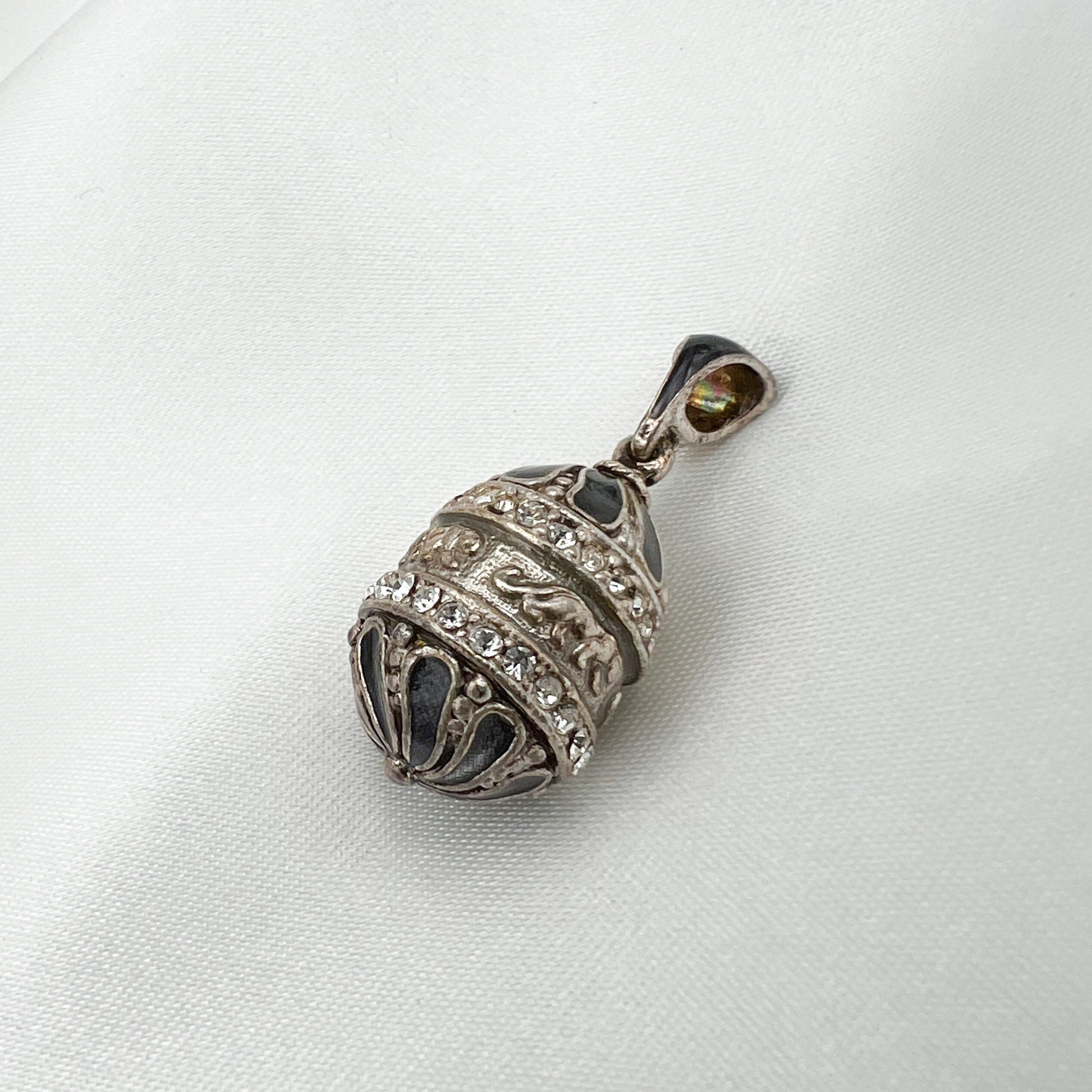 Elegant Black and Silver Blessing Egg Pendant with Sparkling Zircons