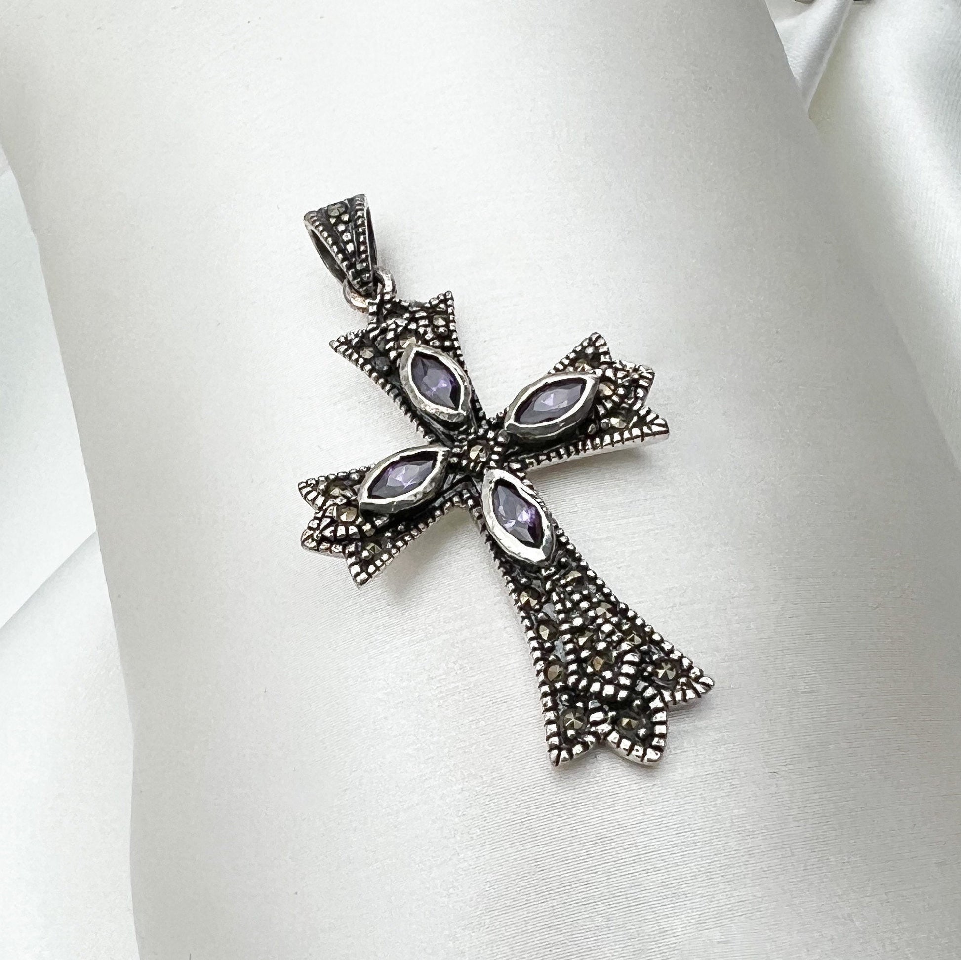 Orthodox Catholic Cross with Amethyst and Marcasite