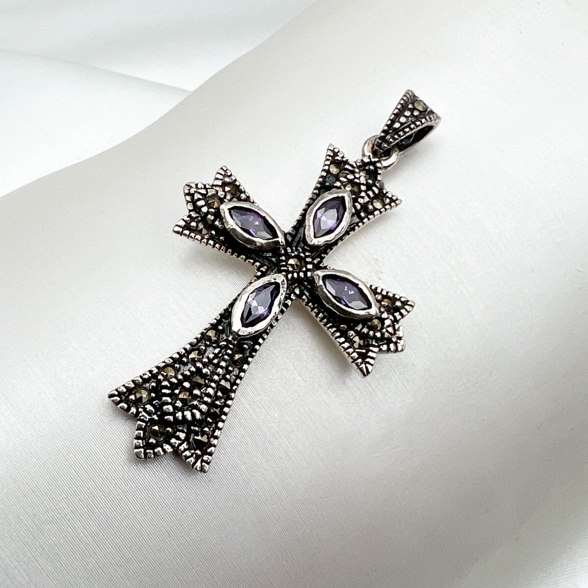 Orthodox Catholic Cross with Amethyst and Marcasite