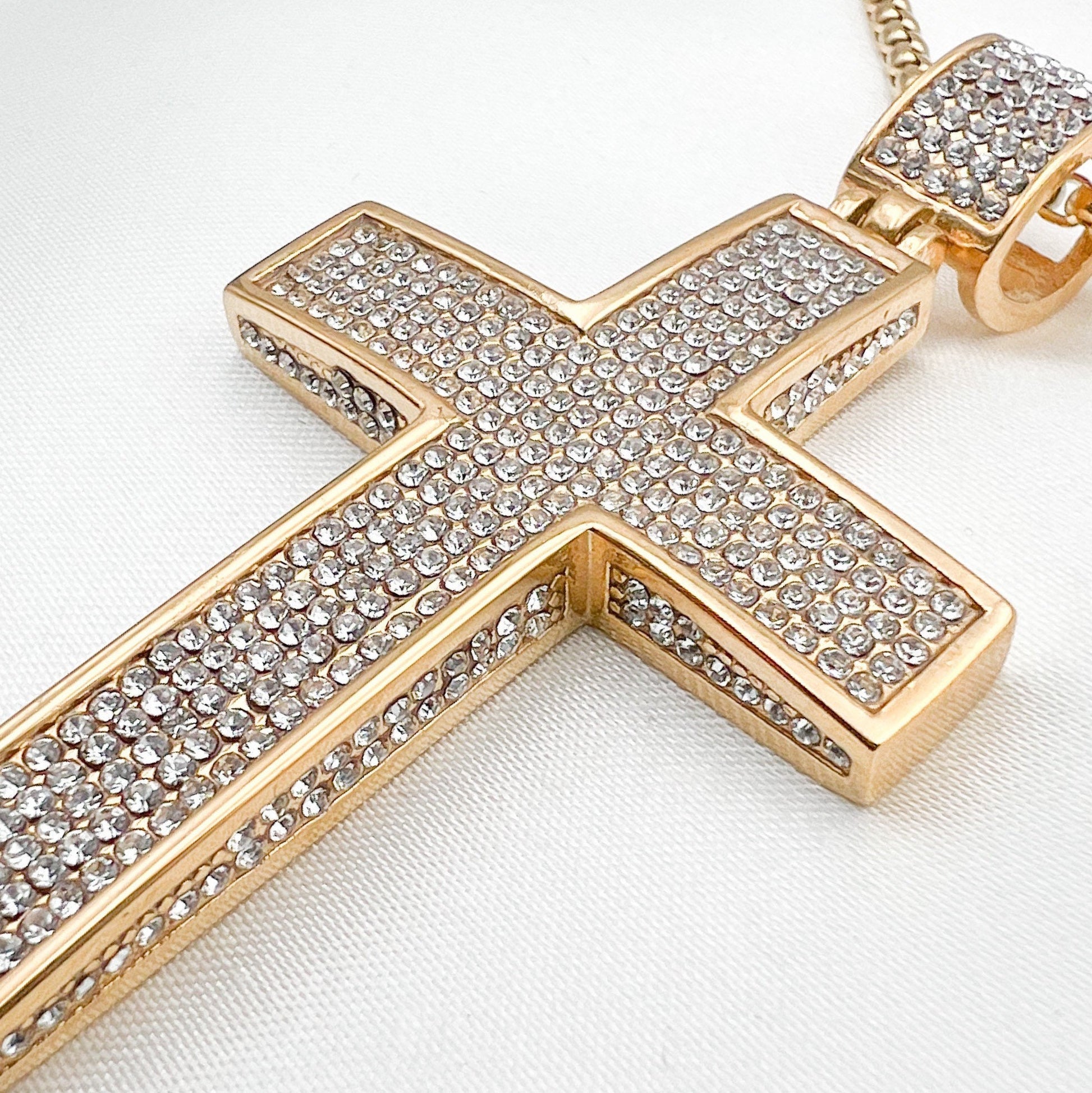 Large Christian Cross Necklace with Austrian Crystals