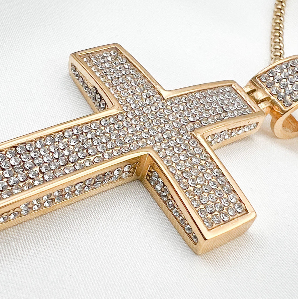 Large Christian Cross Necklace with Austrian Crystals