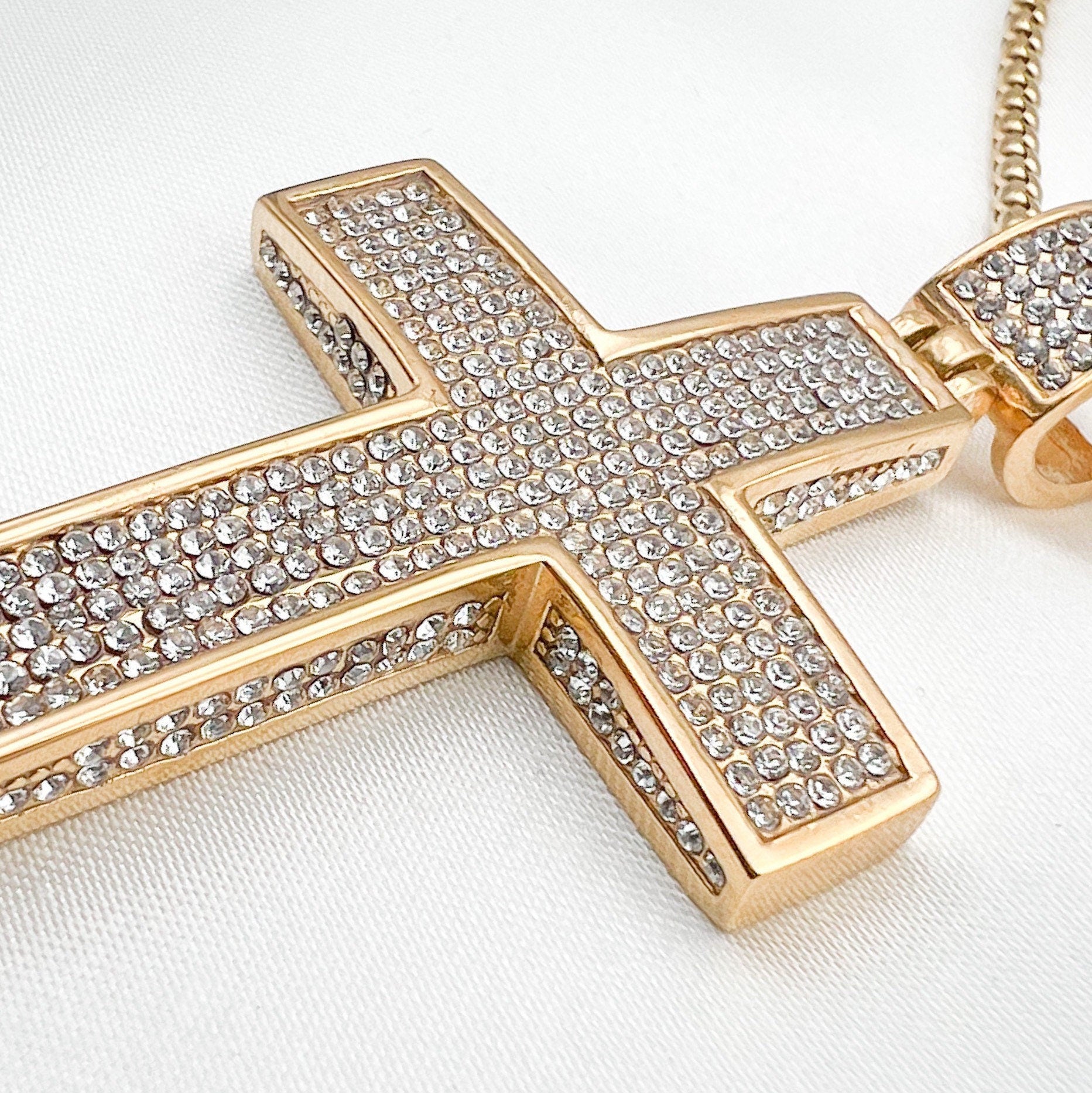 Large Christian Cross Necklace with Austrian Crystals