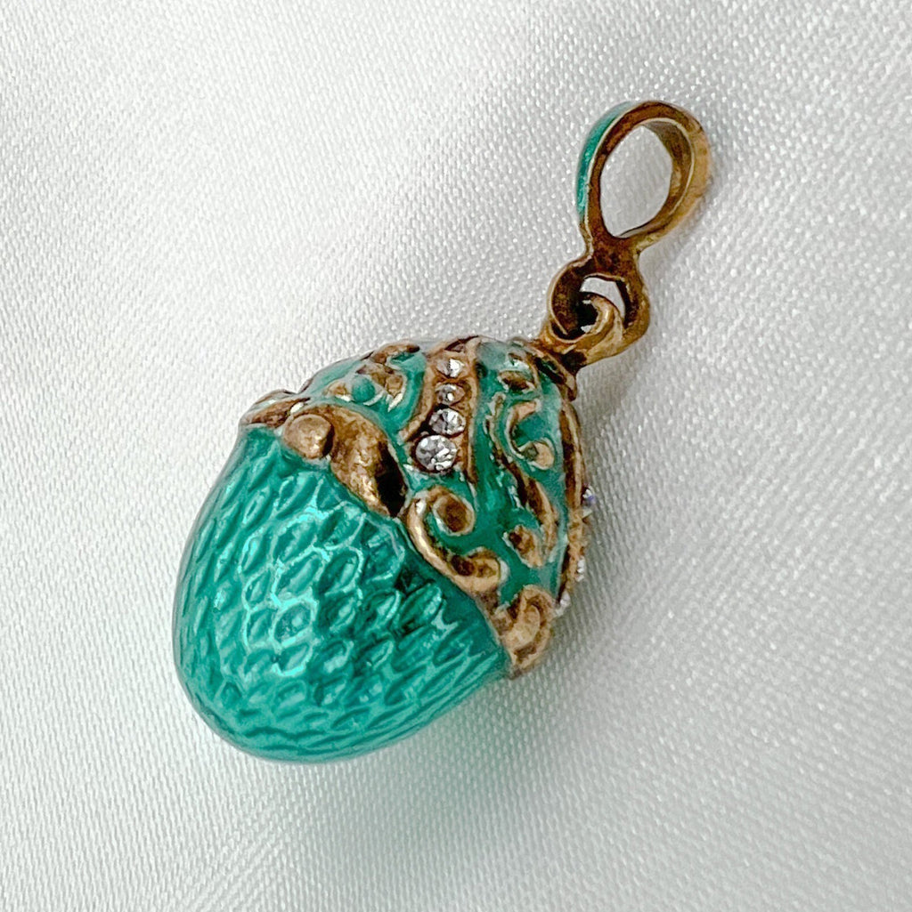 Turquoise Blessing Egg Pendant with Zircon Accents in Silver 925 and Enamel