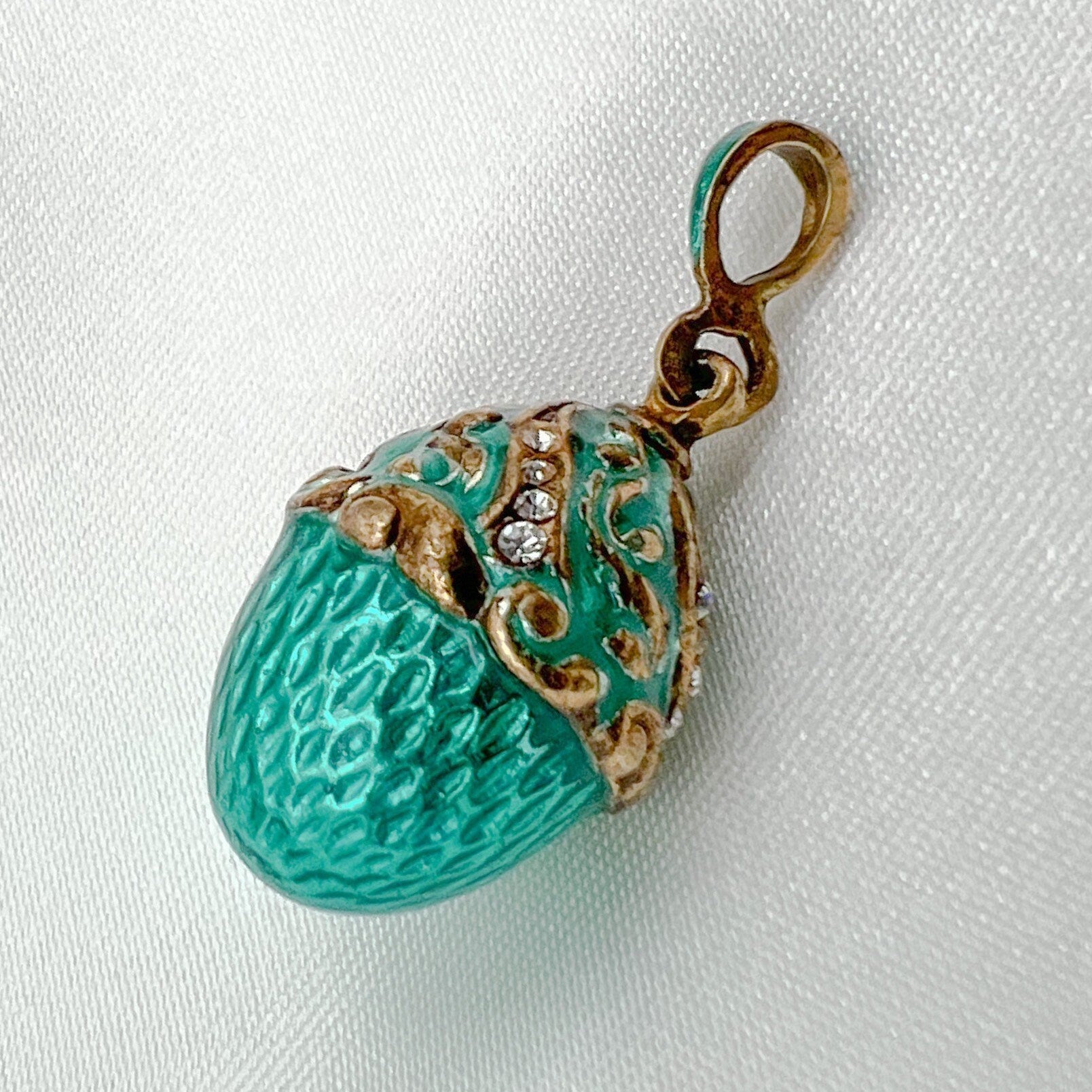 Turquoise Blessing Egg Pendant with Zircon Accents in Silver 925 and Enamel