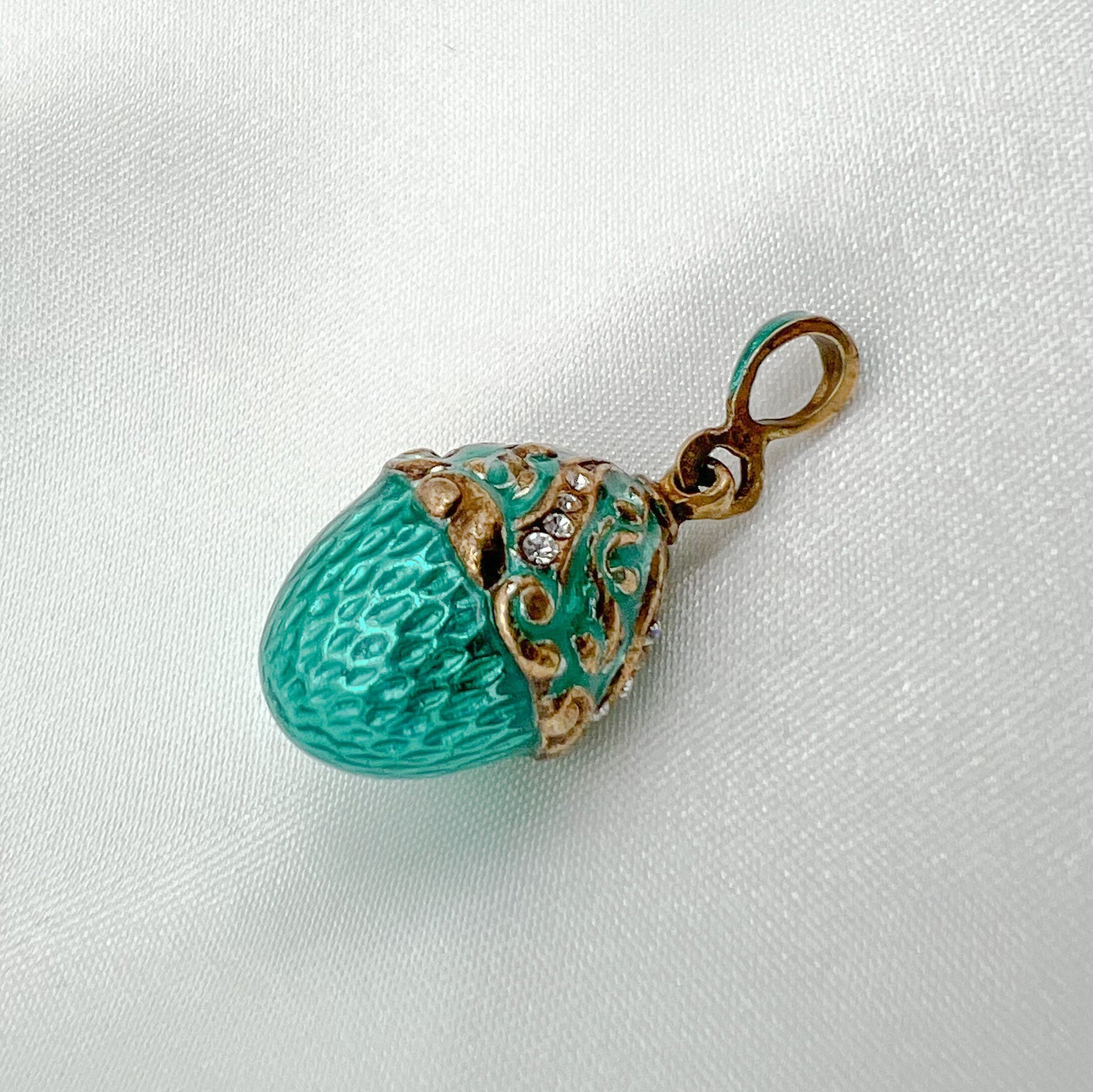 Turquoise Blessing Egg Pendant with Zircon Accents in Silver 925 and Enamel