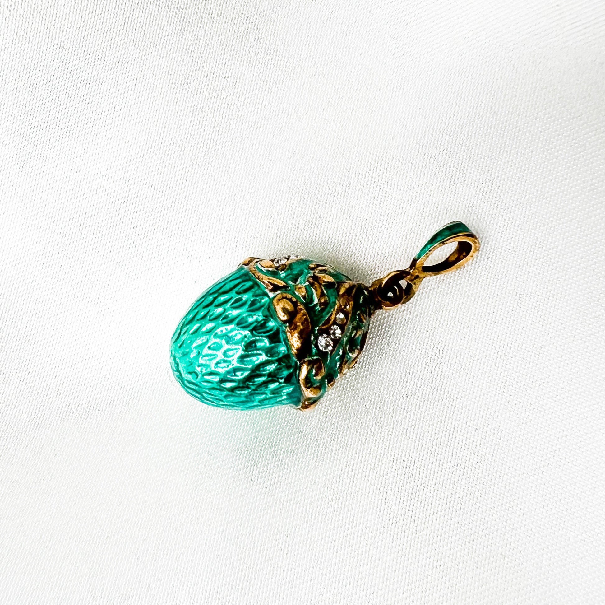 Turquoise Blessing Egg Pendant with Zircon Accents in Silver 925 and Enamel