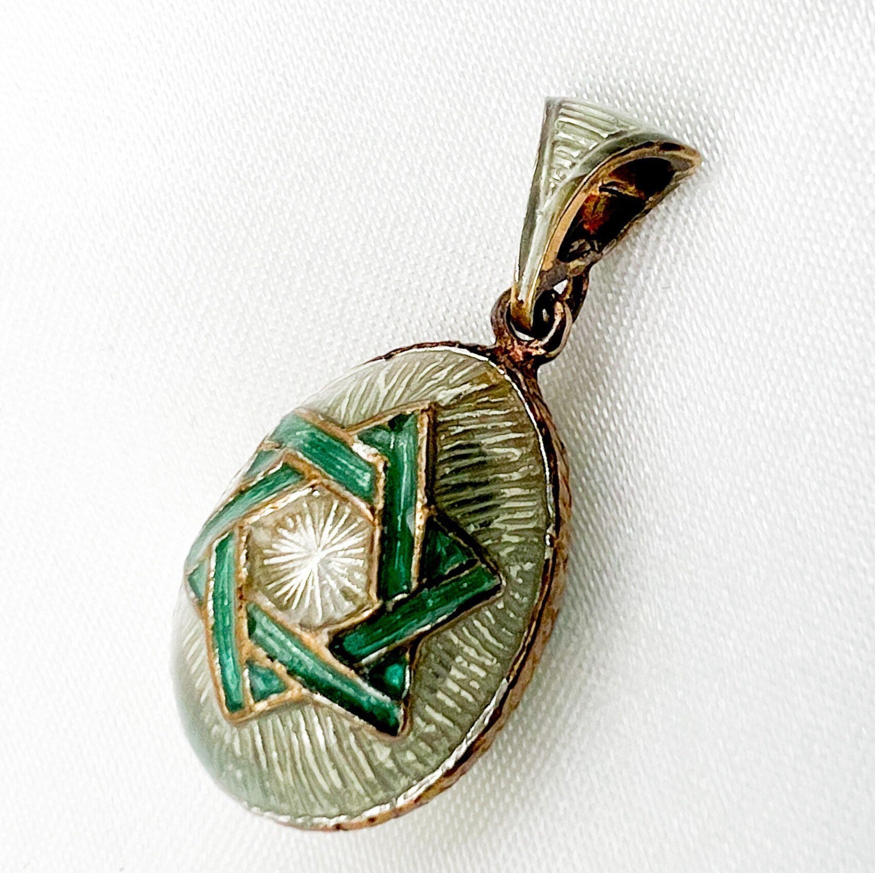 Handmade Gold Tone Green Blessing Egg Pendant with Star of David from Jerusalem