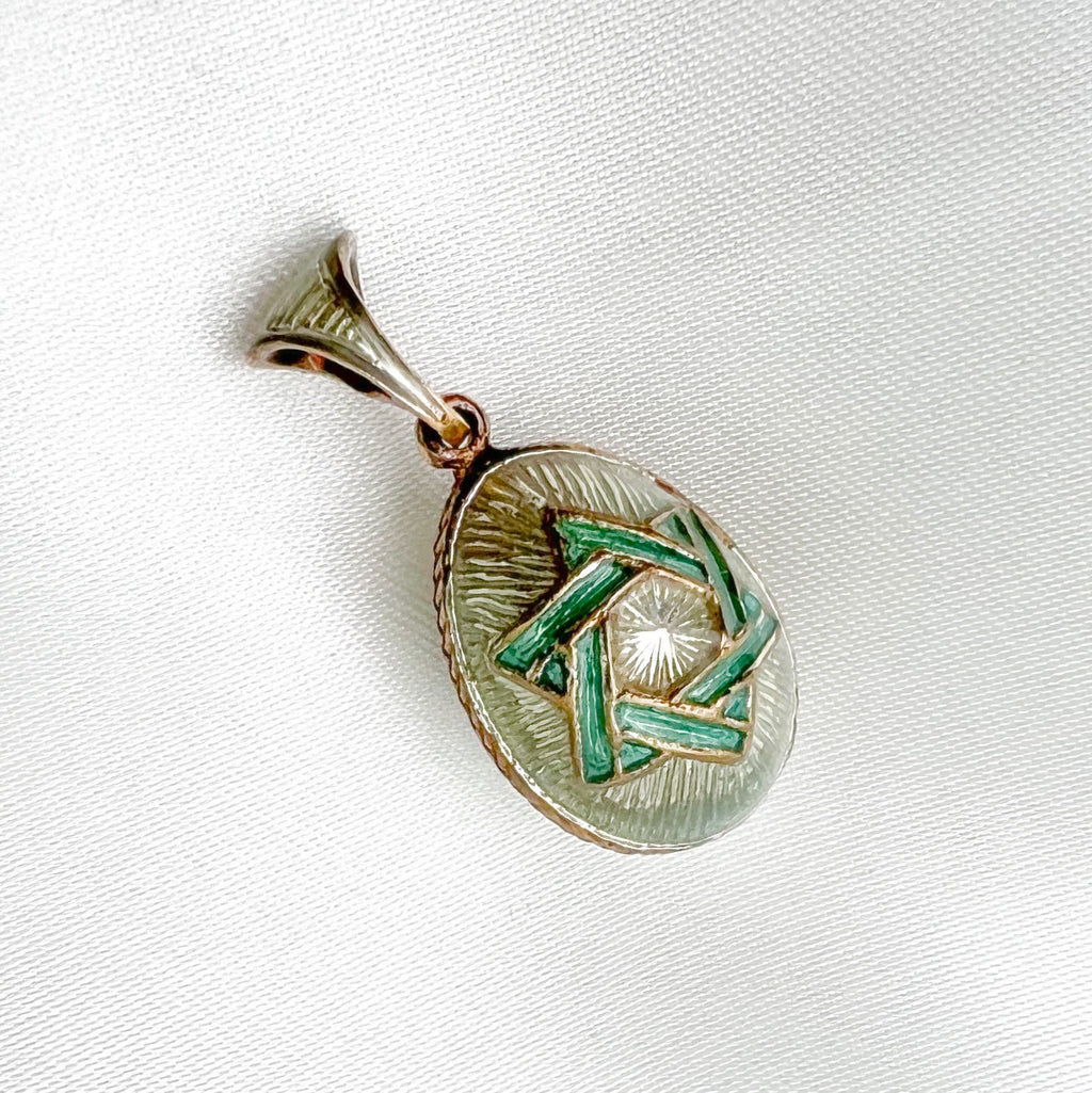 Handmade Gold Tone Green Blessing Egg Pendant with Star of David from Jerusalem