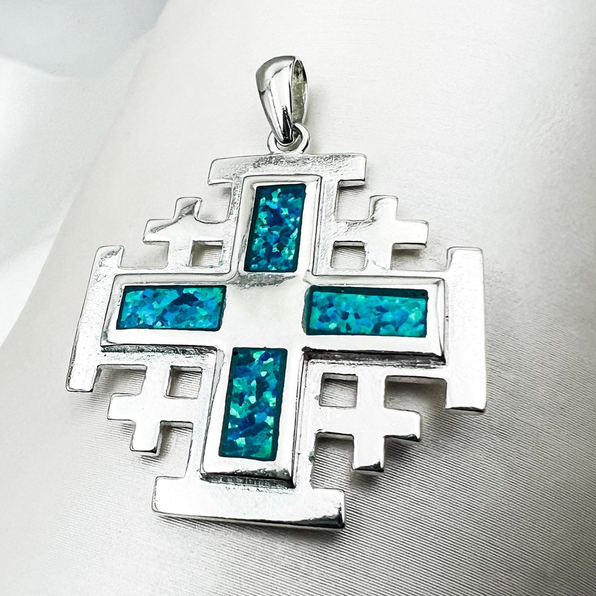 Opal Jerusalem Cross Pendant in Silver 925
