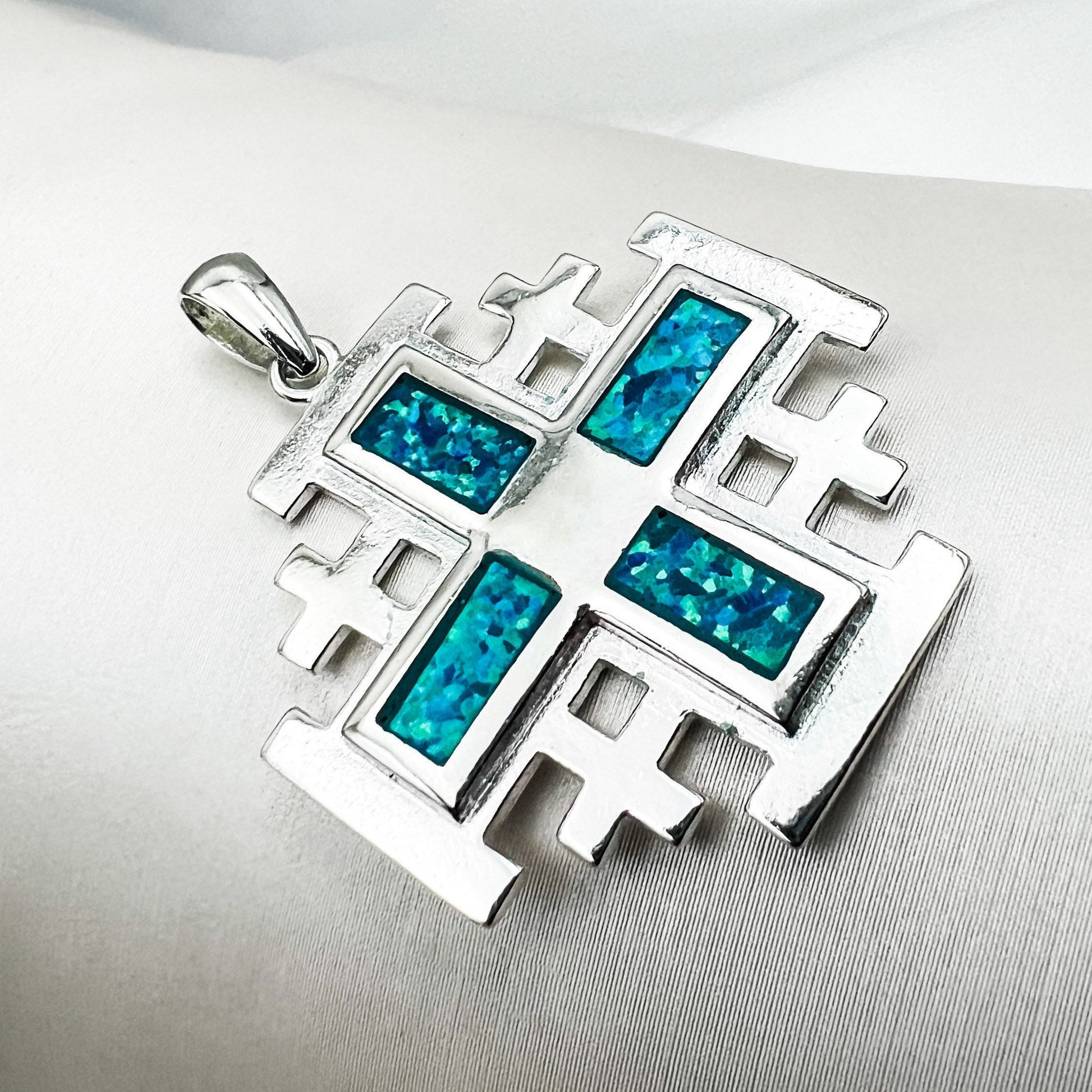 Opal Jerusalem Cross Pendant in Silver 925