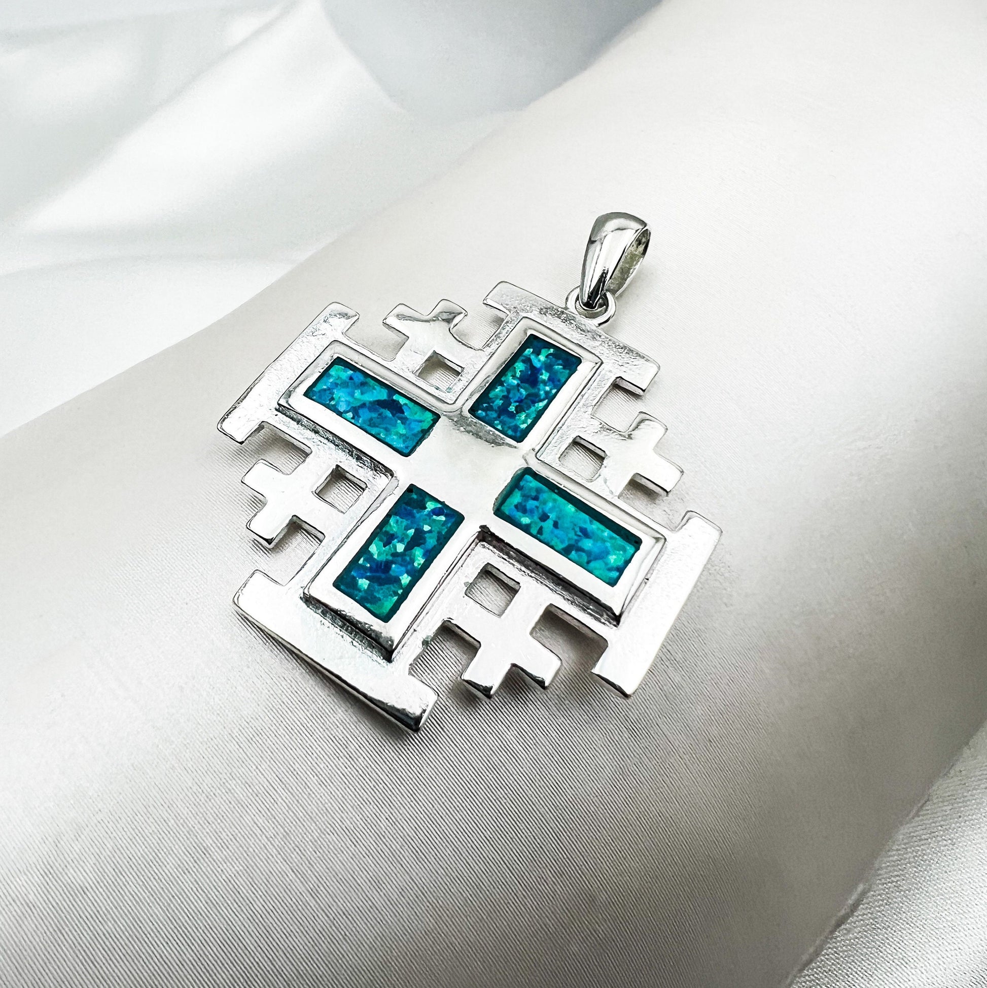 Opal Jerusalem Cross Pendant in Silver 925