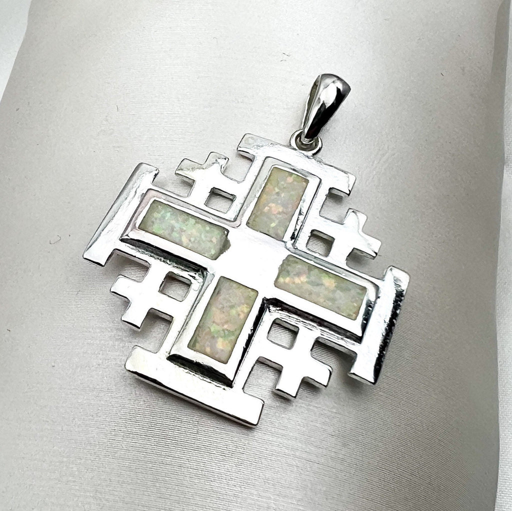 White Opal Jerusalem Cross Pendant – Silver 925
