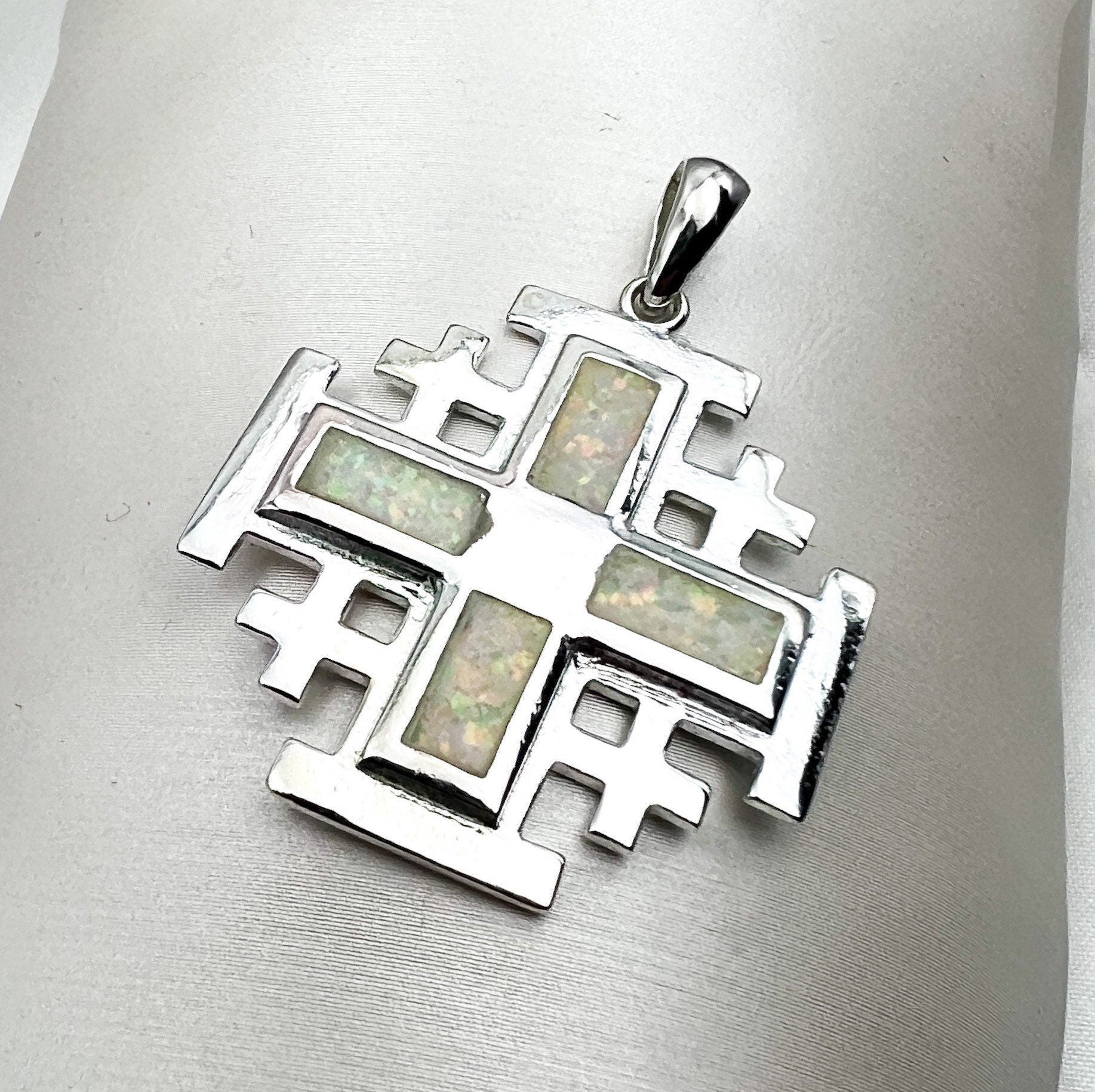 White Opal Jerusalem Cross Pendant – Silver 925