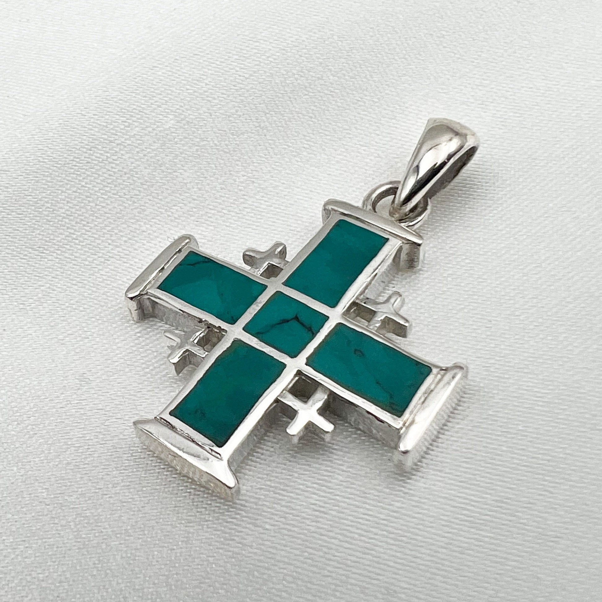 Eilat Stone Jerusalem Cross Pendant in Silver 925 with Matching Chain