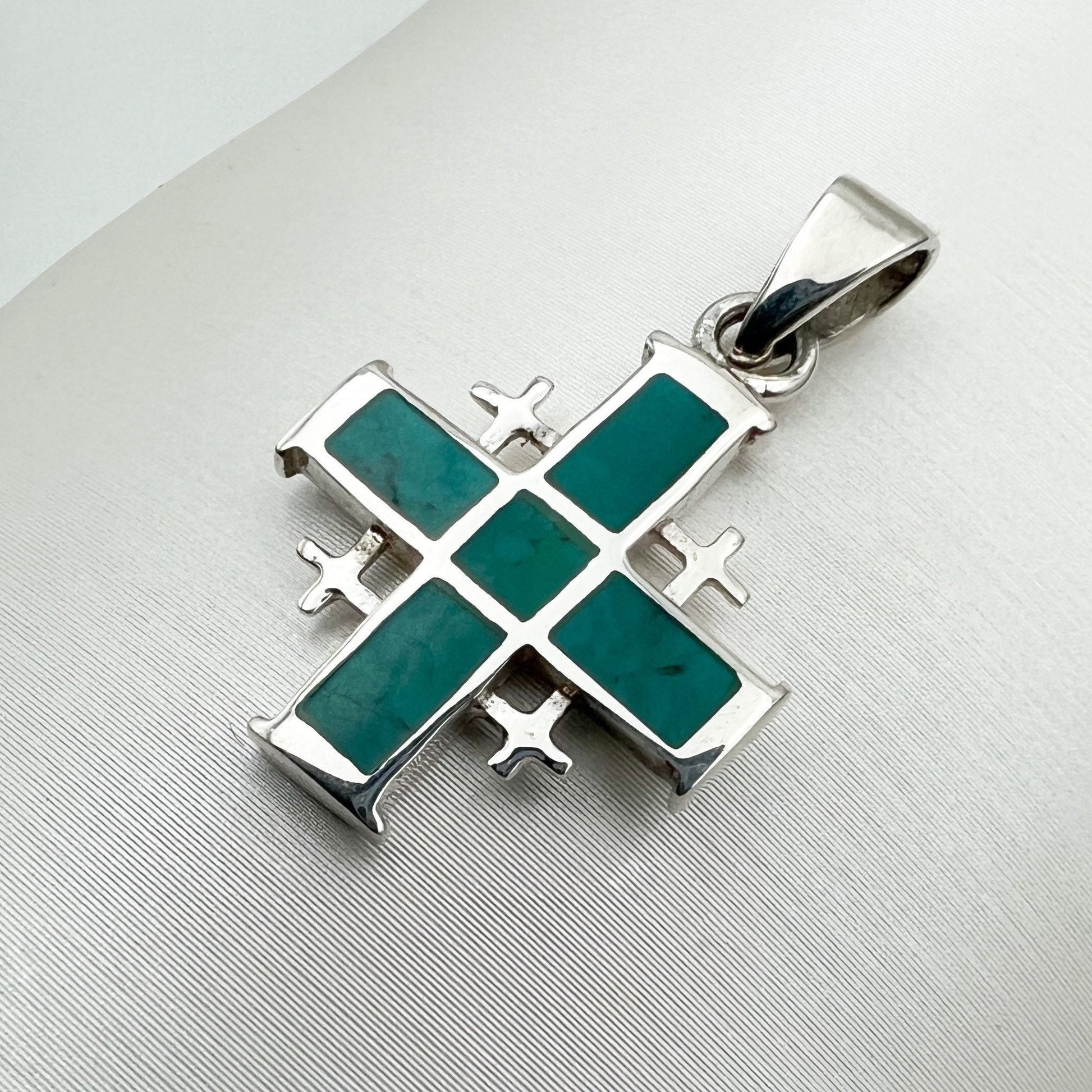 Eilat Stone Jerusalem Cross Pendant in Silver 925 with Matching Chain