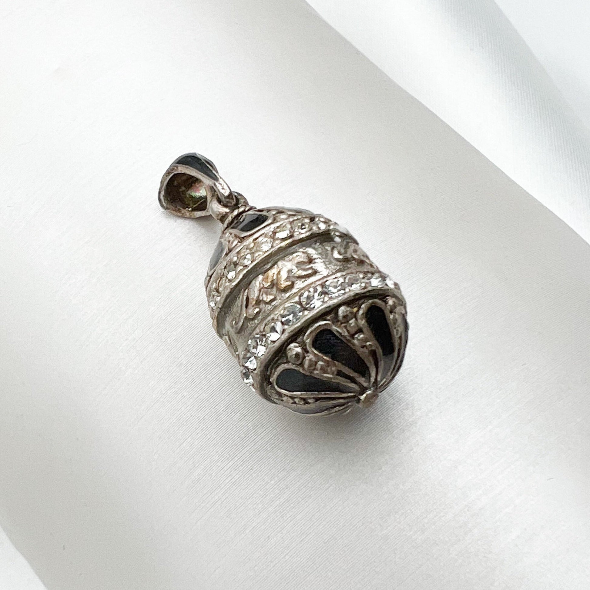 Elegant Black and Silver Blessing Egg Pendant with Sparkling Zircons