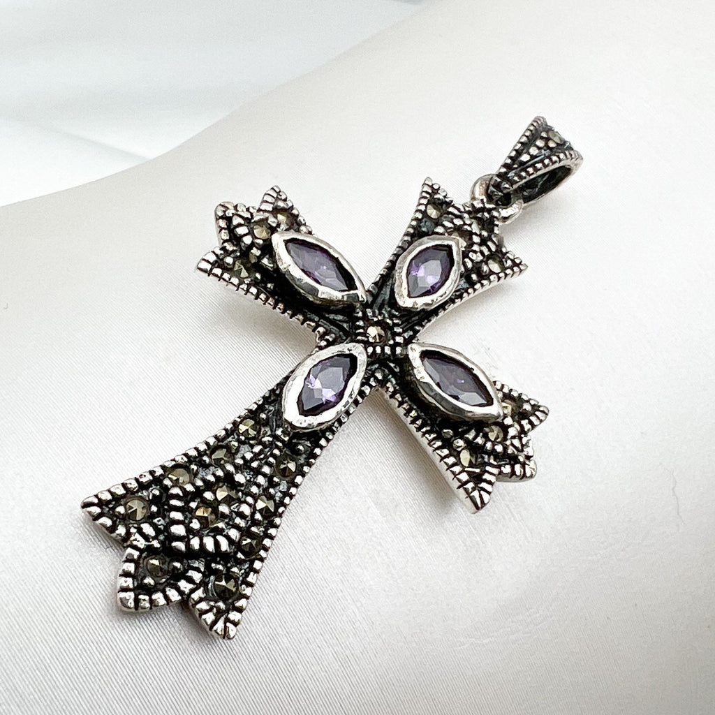 Orthodox Catholic Cross with Amethyst and Marcasite