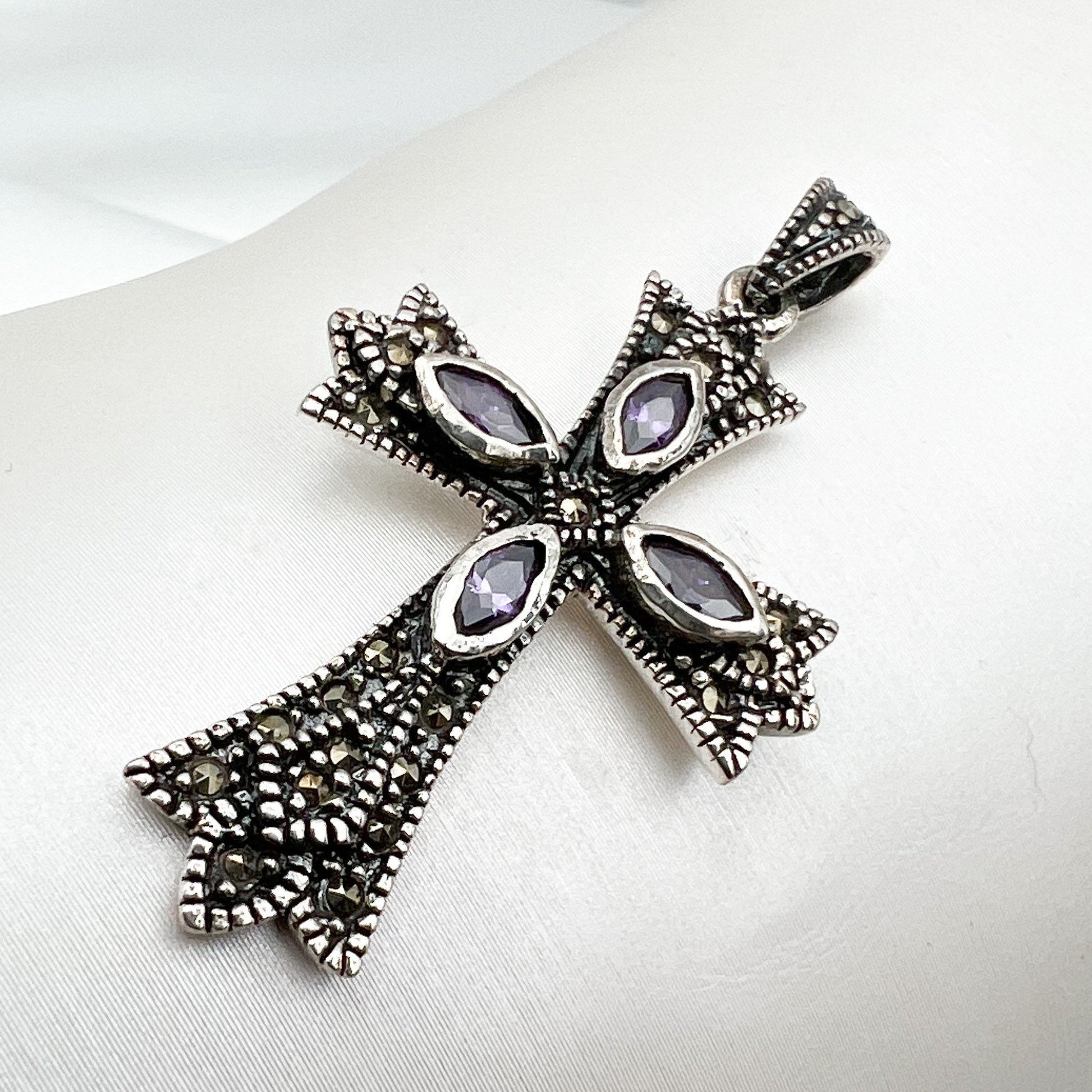 Orthodox Catholic Cross with Amethyst and Marcasite