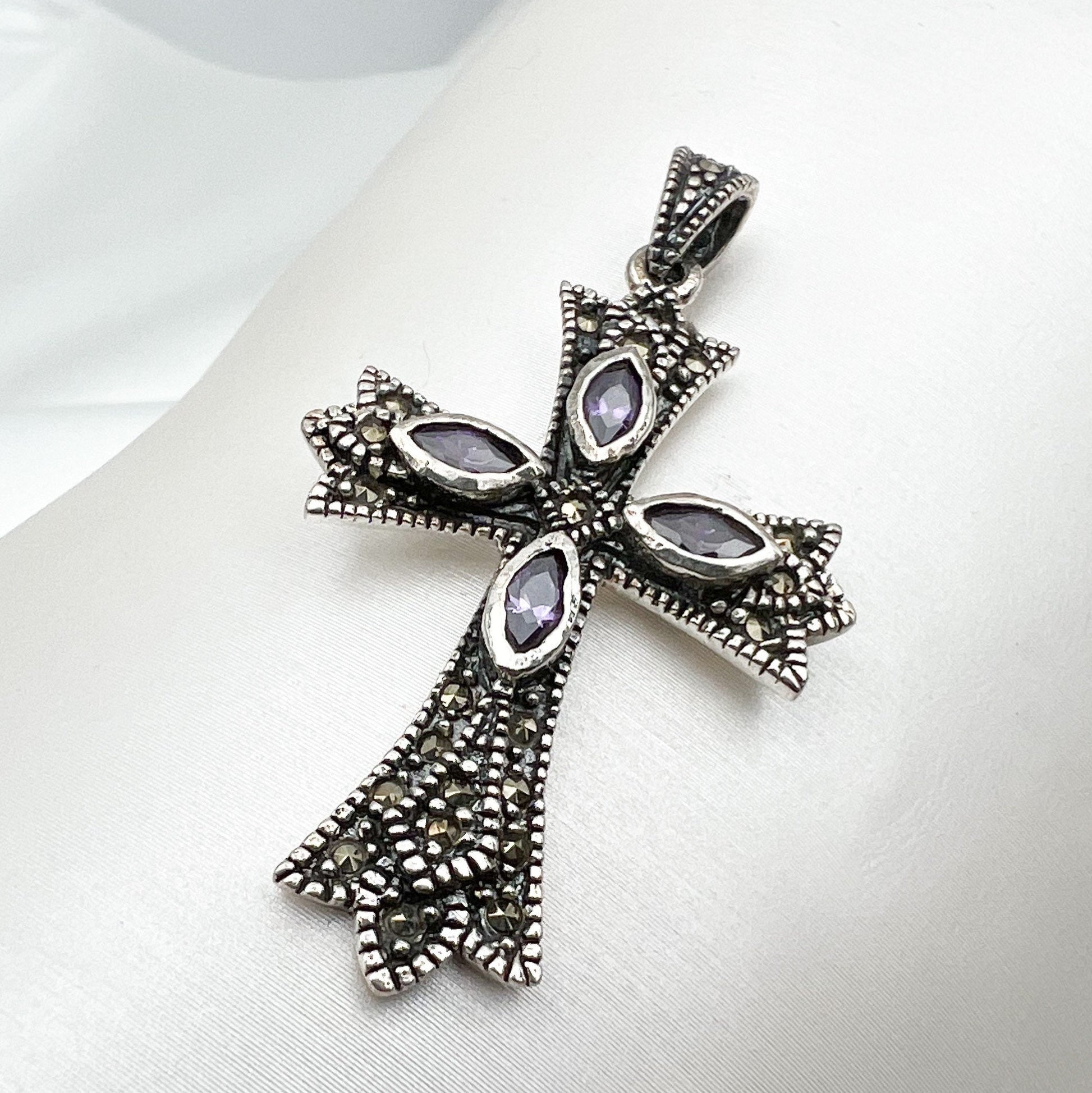Orthodox Catholic Cross with Amethyst and Marcasite