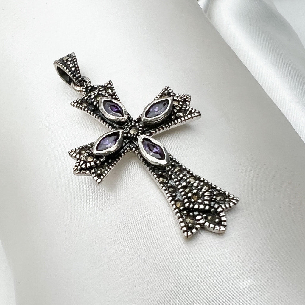 Orthodox Catholic Cross with Amethyst and Marcasite