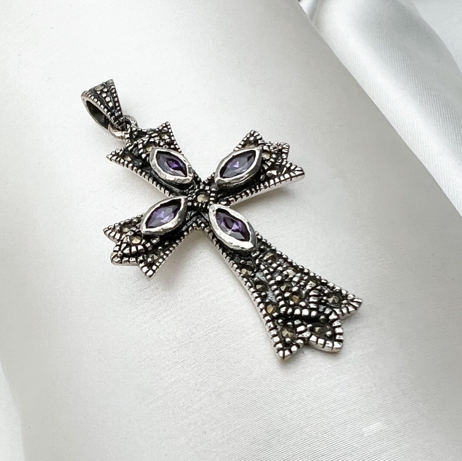 Orthodox Catholic Cross with Amethyst and Marcasite