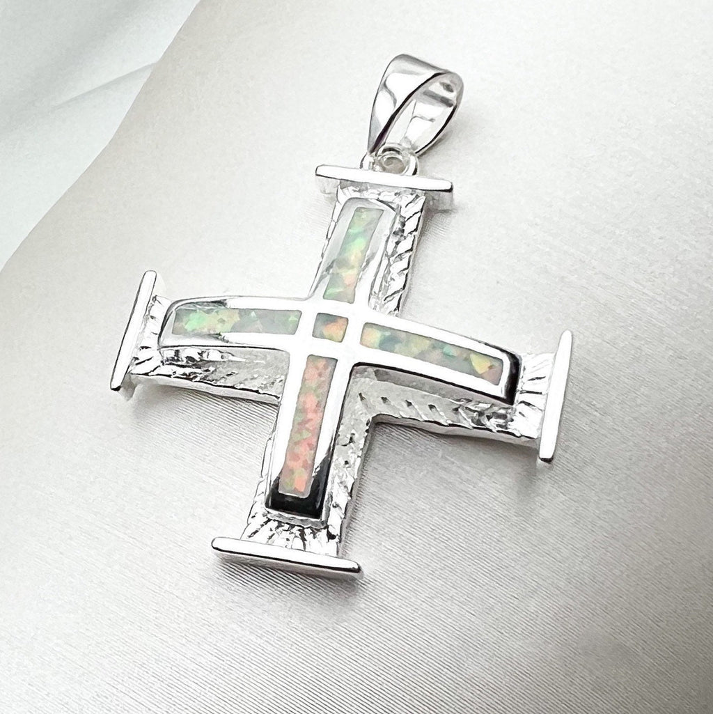 White Opal Cross Pendant Necklace – Silver 925