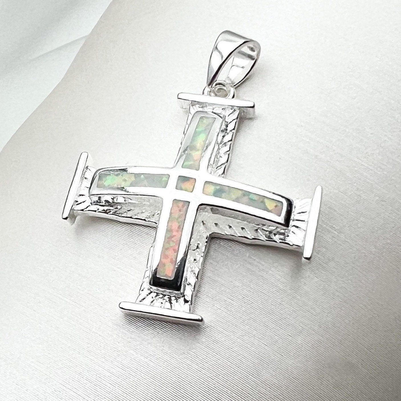 White Opal Cross Pendant Necklace – Silver 925