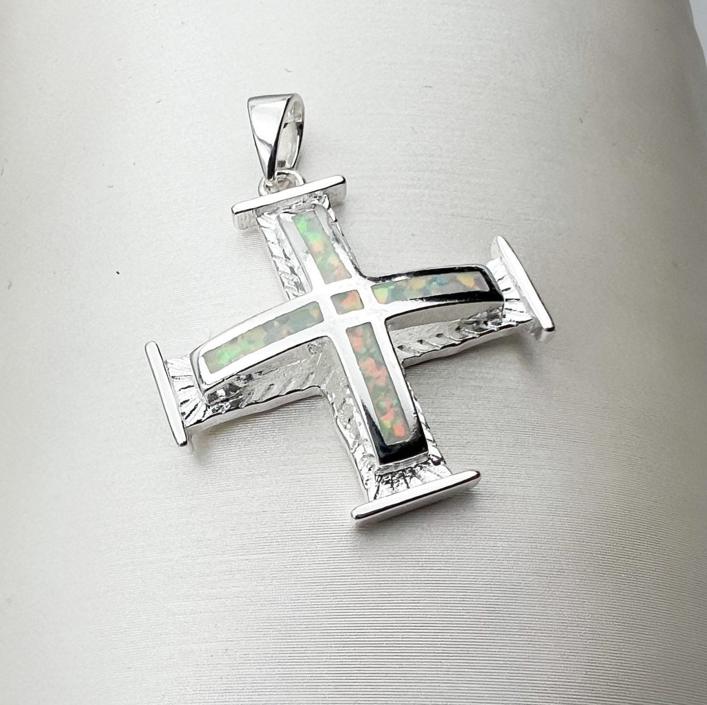 White Opal Cross Pendant Necklace – Silver 925